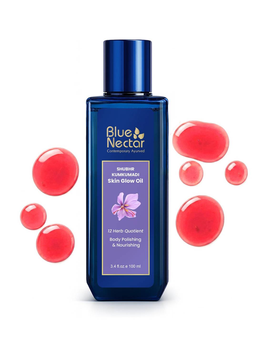 Blue Nectar Shubhr Kumkumadi Ayurvedic Body Oil | Glowing Skin Dark Spots 12 Herbs