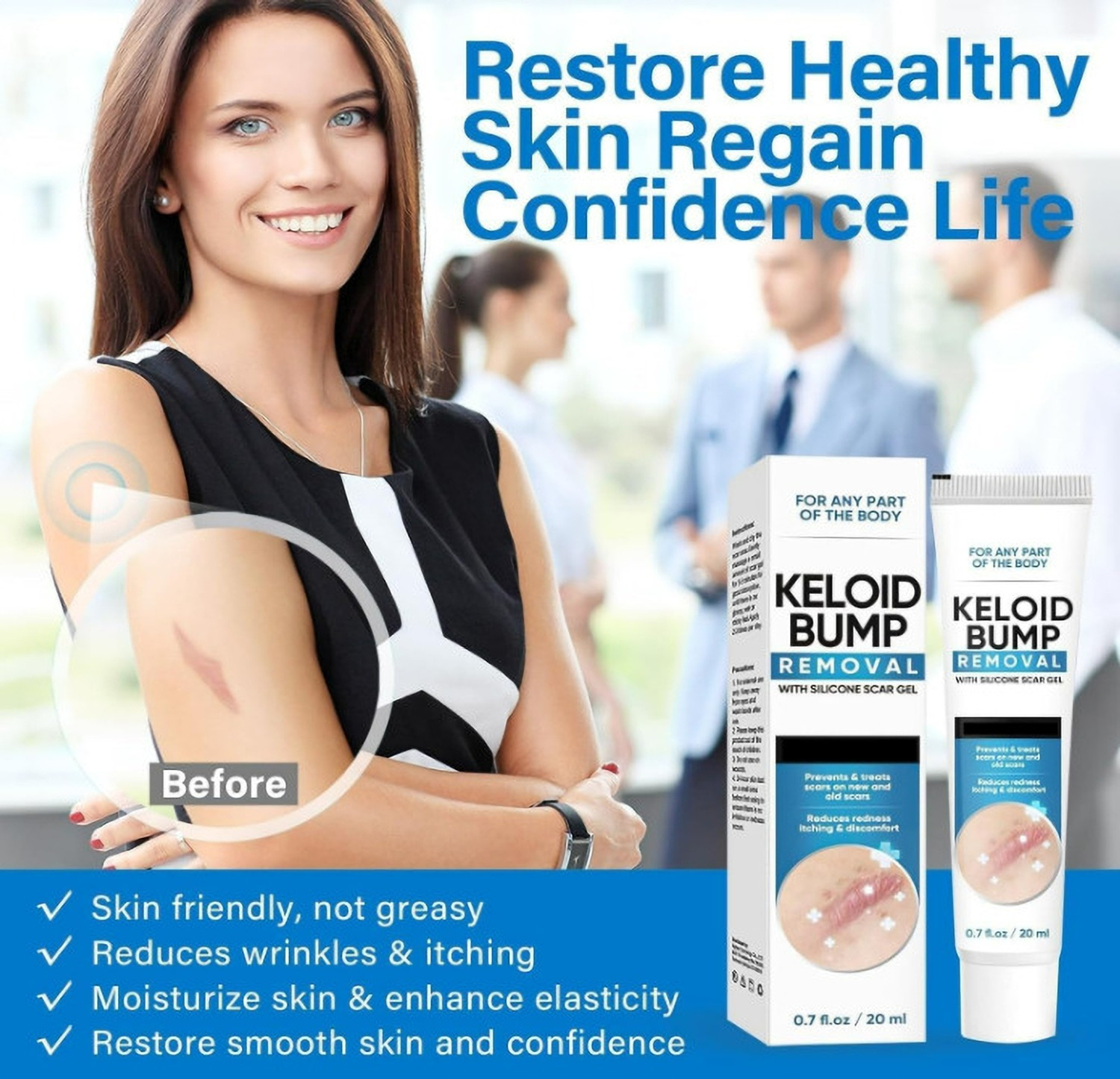 Image of GHAPLU White Keloid & Scar Removal Silicone Gel Advanced Formula for Old & New Scars - Helps Reduce Keloid Bumps, Redness & Itching - Fast Absorbing Skin Repair Gel for Smooth & Healthy Skin