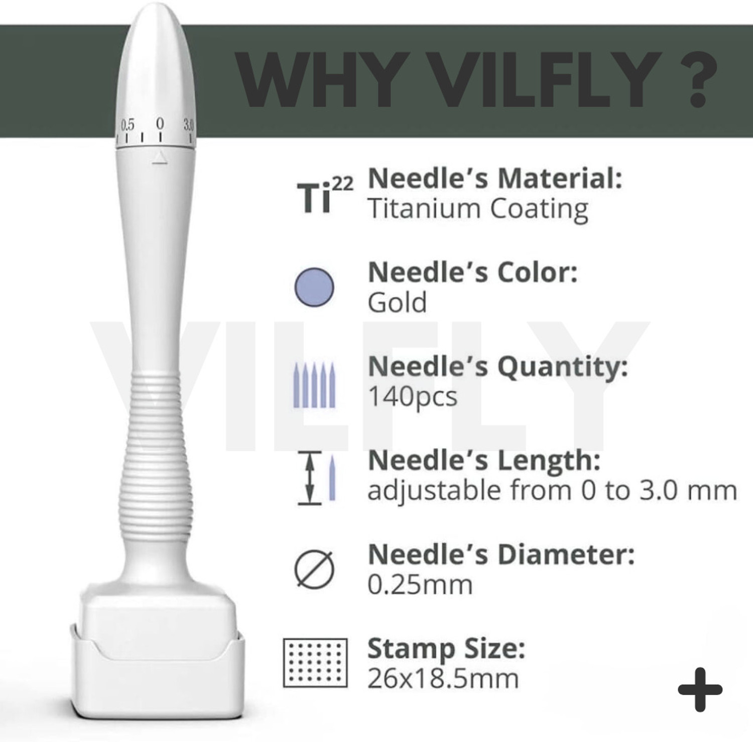 Image of VILFLY Premium adjustable Derma Stamp 0~3mm 140 Microneedles- for Hair & Skin care , Beard growth,