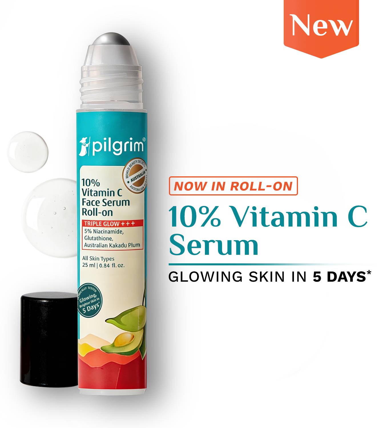 Pilgrim 10% Vitamin C Face Serum Skin Brightening Roll On For Men
