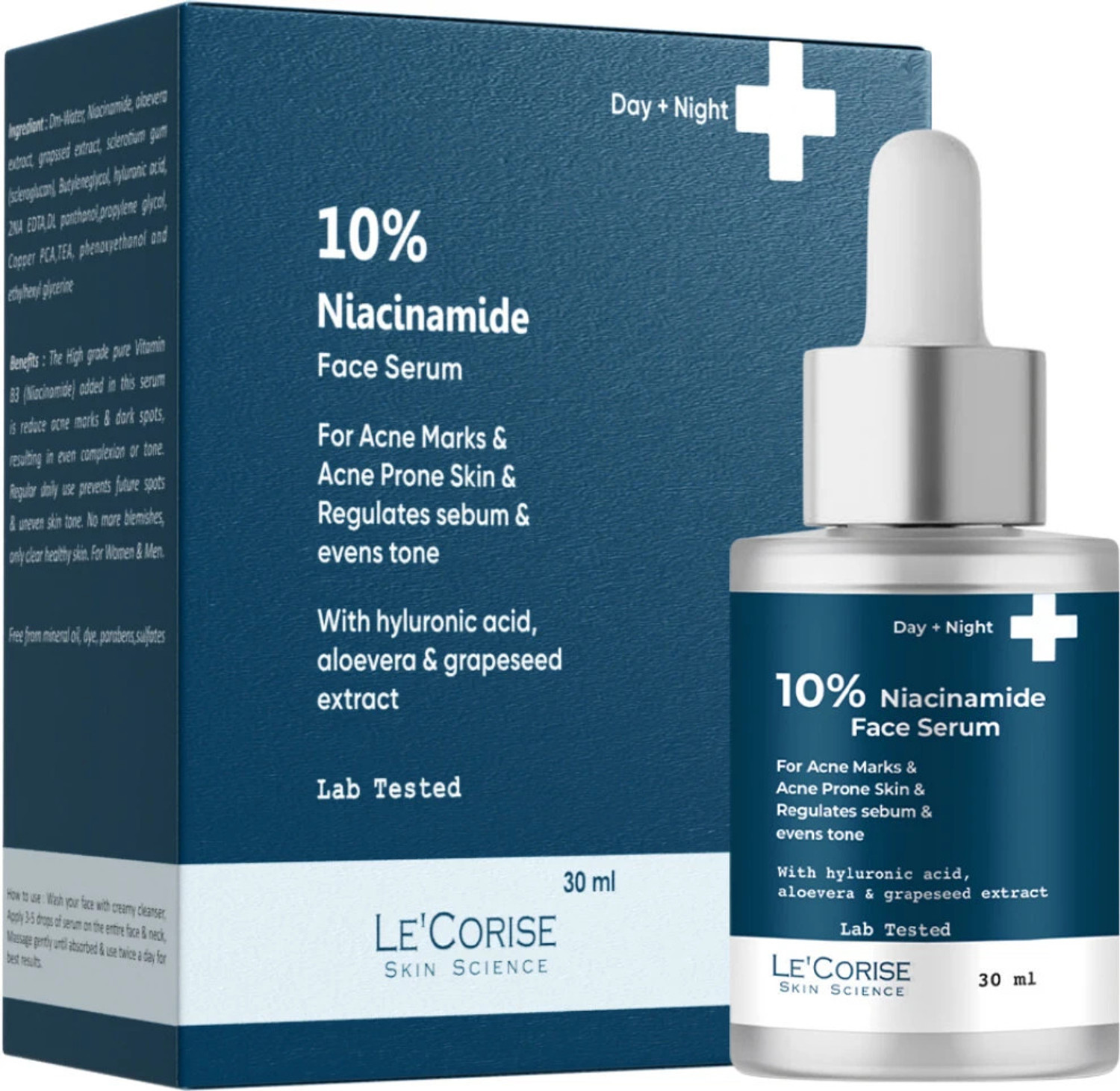 Image of Le'Corise 10% Niacinamide Face Serum for Acne Marks, Blemishes & Oil Balancing with Hyaluronic Acid | Skin Clarifying Anti Acne Serum for Oily & Acne Prone Skin For Men and Women All Skin Type |