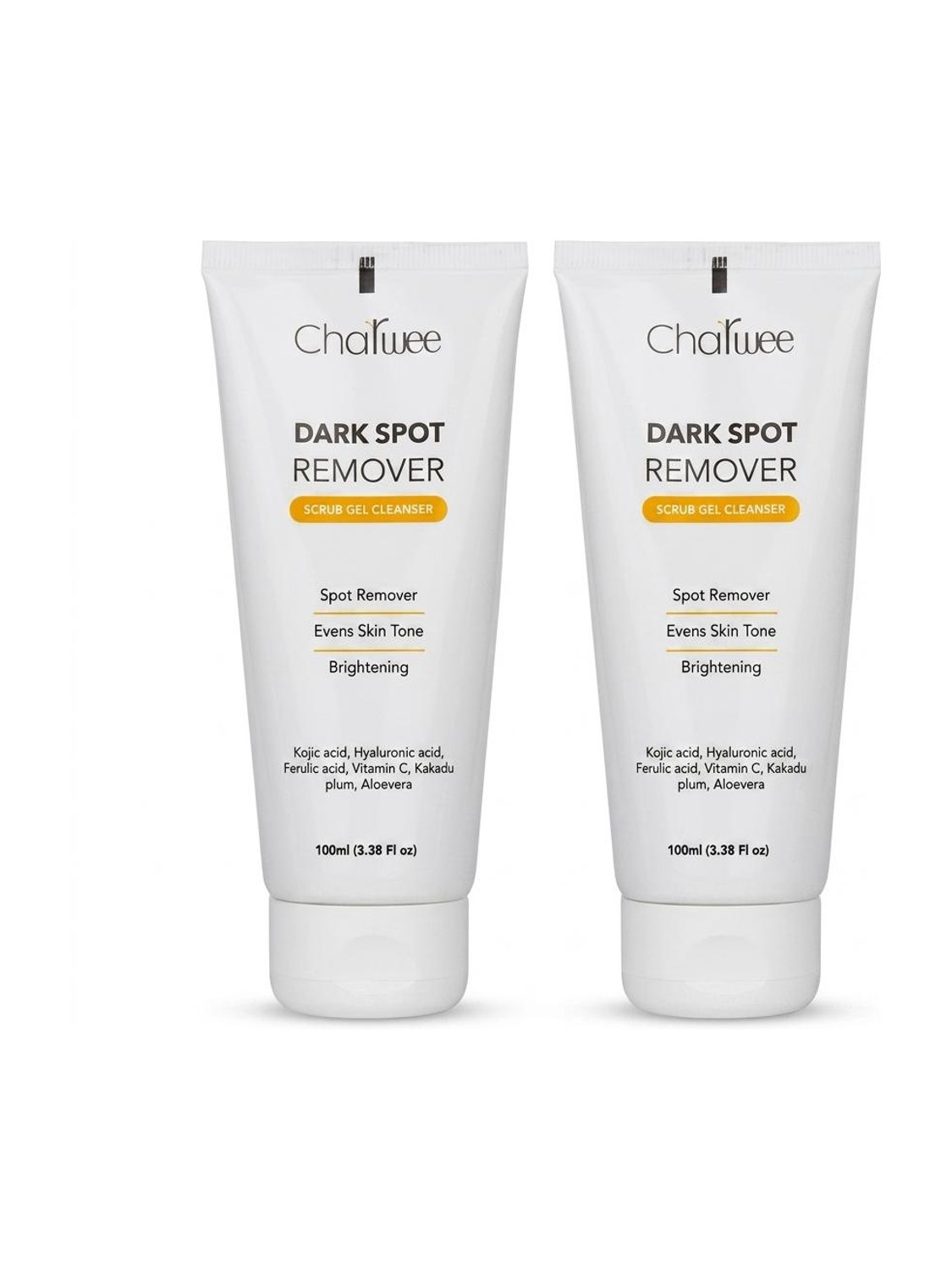 Charwee Dark Spot Remover Scrub Gel Cleanser | Spot Remover & Brightening Face Wash | Evens Skin Tone | Kojic Acid, Hyaluronic Acid & Vitamin C – Pack of 2 (2 x 100 ml)
