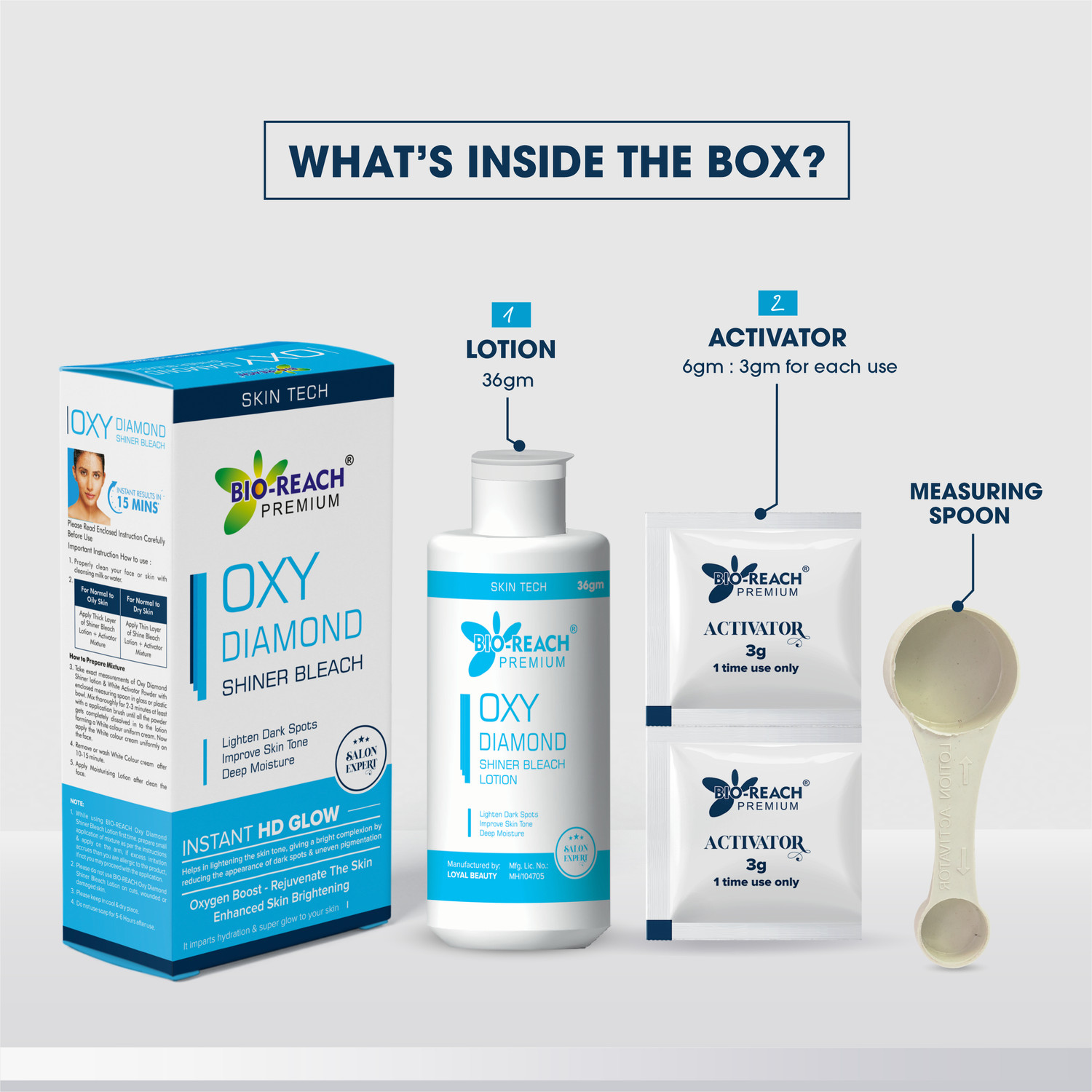 Image of Bio Reach OXY DIAMOND GLOW SHINER BLEACH | INSTANT HD GLOW | PACK OF 4