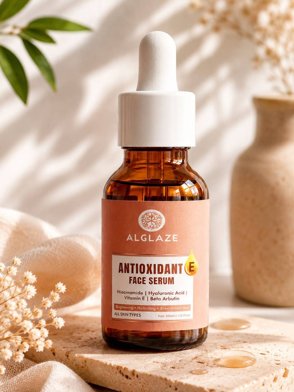 Alglaze Antioxidant Vitamin E Facial Serum Infused with Niacinamide & Hyaluronic Acid