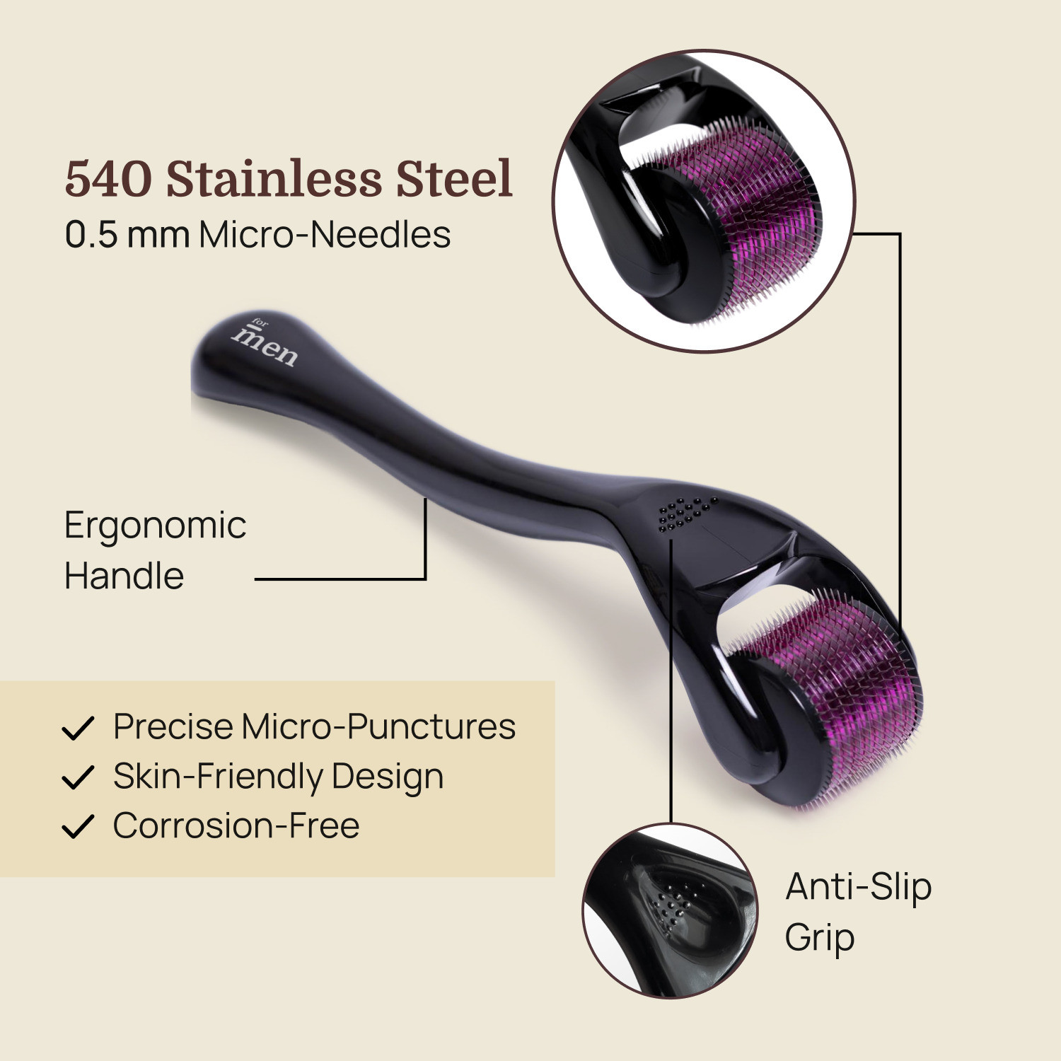 Image of Formen Derma Roller for Hair & Beard Growth 0.5mm | 540 Stainless Steel Needles for Hair Regrowth