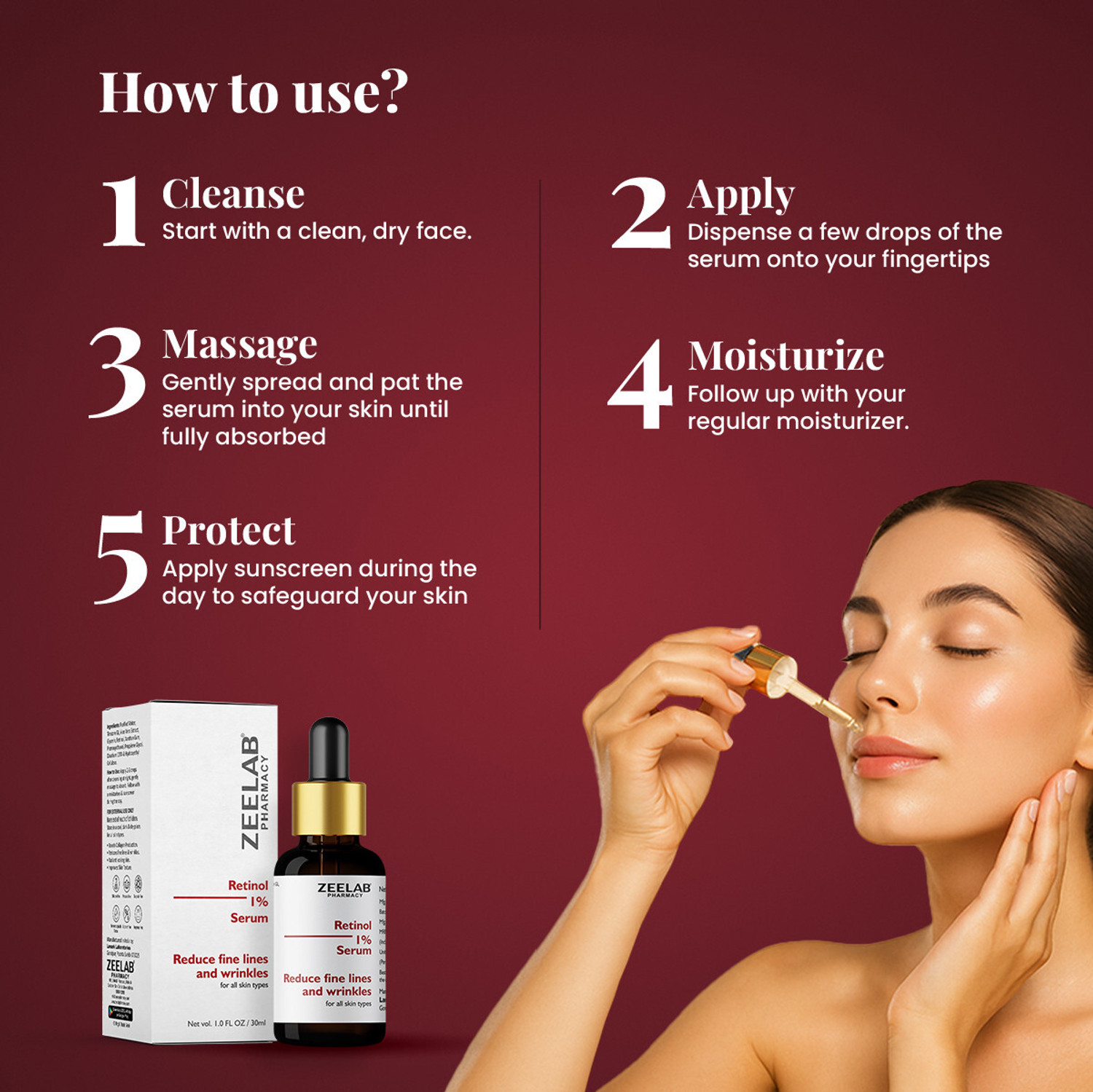 Image of zeelab Retinol 1% Face Serum with Collagen - Retinol Serum for Face, Men & Women | For Oily Skin, Open Pores, Acne, Dark Spots & Wrinkles | Anti-Aging Skin Brightening Formula