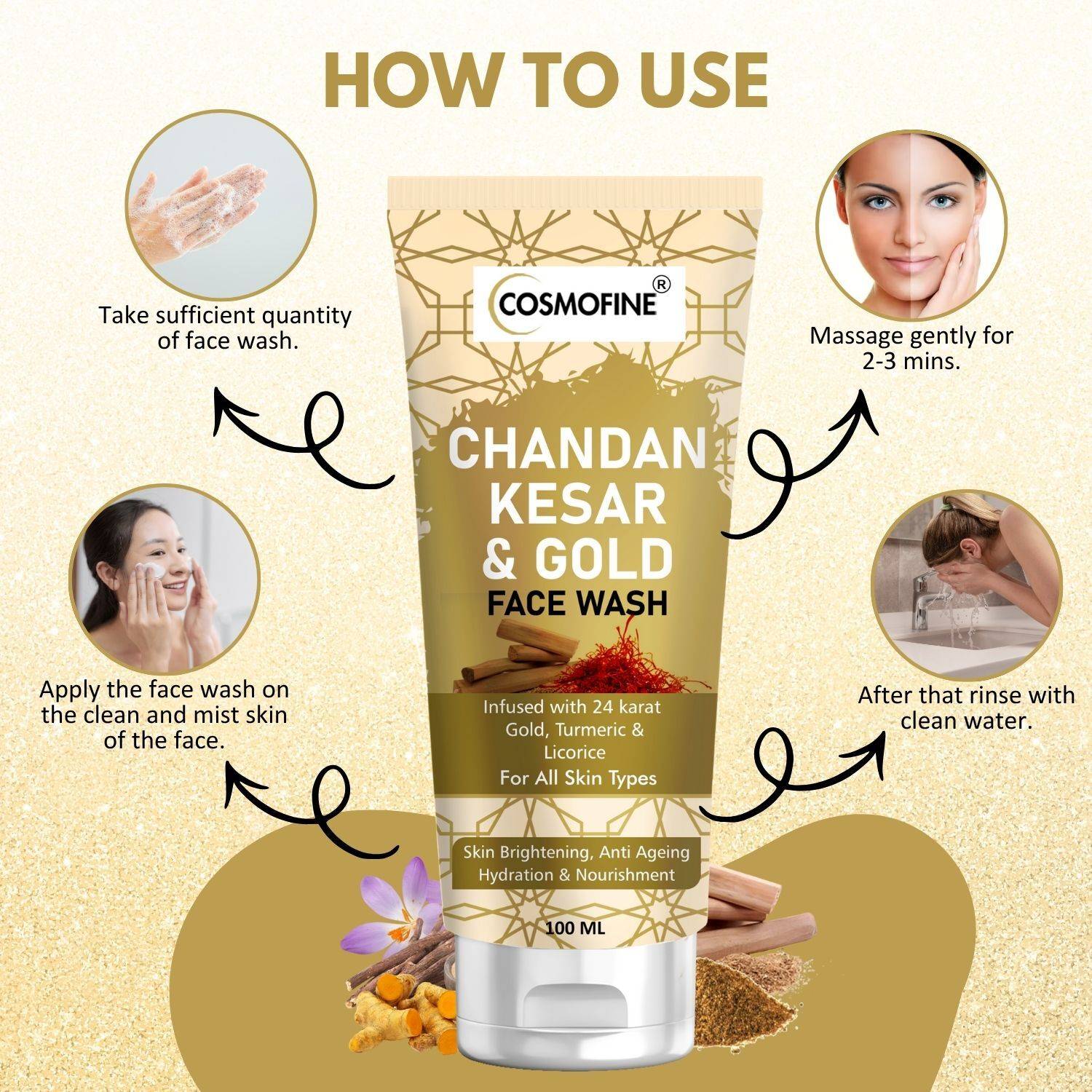 cosmofine Chandan Kesar Gold Face Wash - Image 4