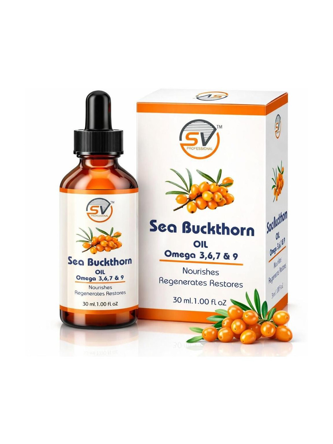 SV PROFESSIONAL Sea Buckthorn Berry Oil 30ml | Face & Hair Serum | Omega 3,6,7,9 | Collagen Boost | Brightening for Dull Skin, Fine Lines & Dark Spots