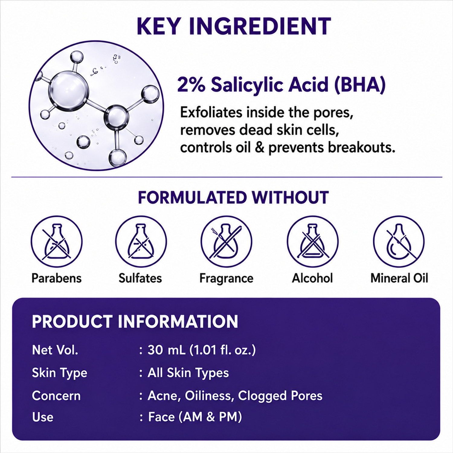 Image of keydiyam 2% Salicylic Acid Face Serum for Active Acne Control for Oily Acne Skin