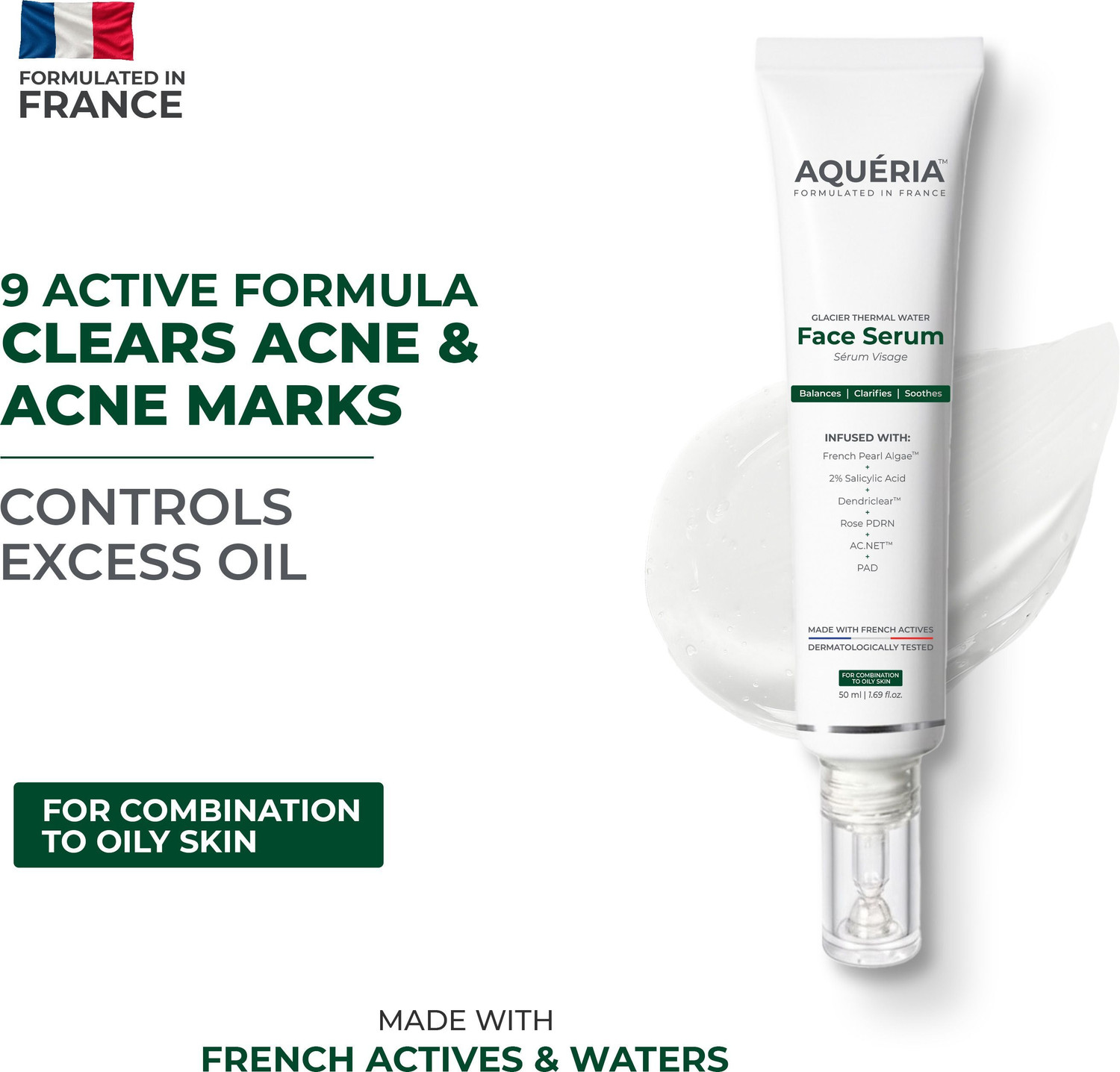 Image of Aqueria 3% Niacinamide Oil Control French Face Serum Reduces Acne & Dark Spots For Oily & Combination Skin