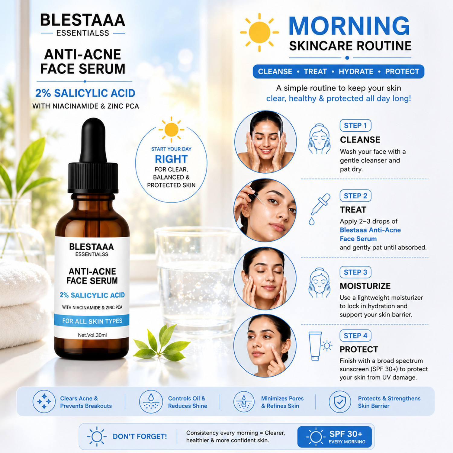 Image of blestaaa essentialss 2% Salicylic Acid AcneClear Face Serum with Niacinamide & Zinc PCA | Oil Control, Pore Cleansing & Acne Reduction | For Oily & Acne-Prone Skin