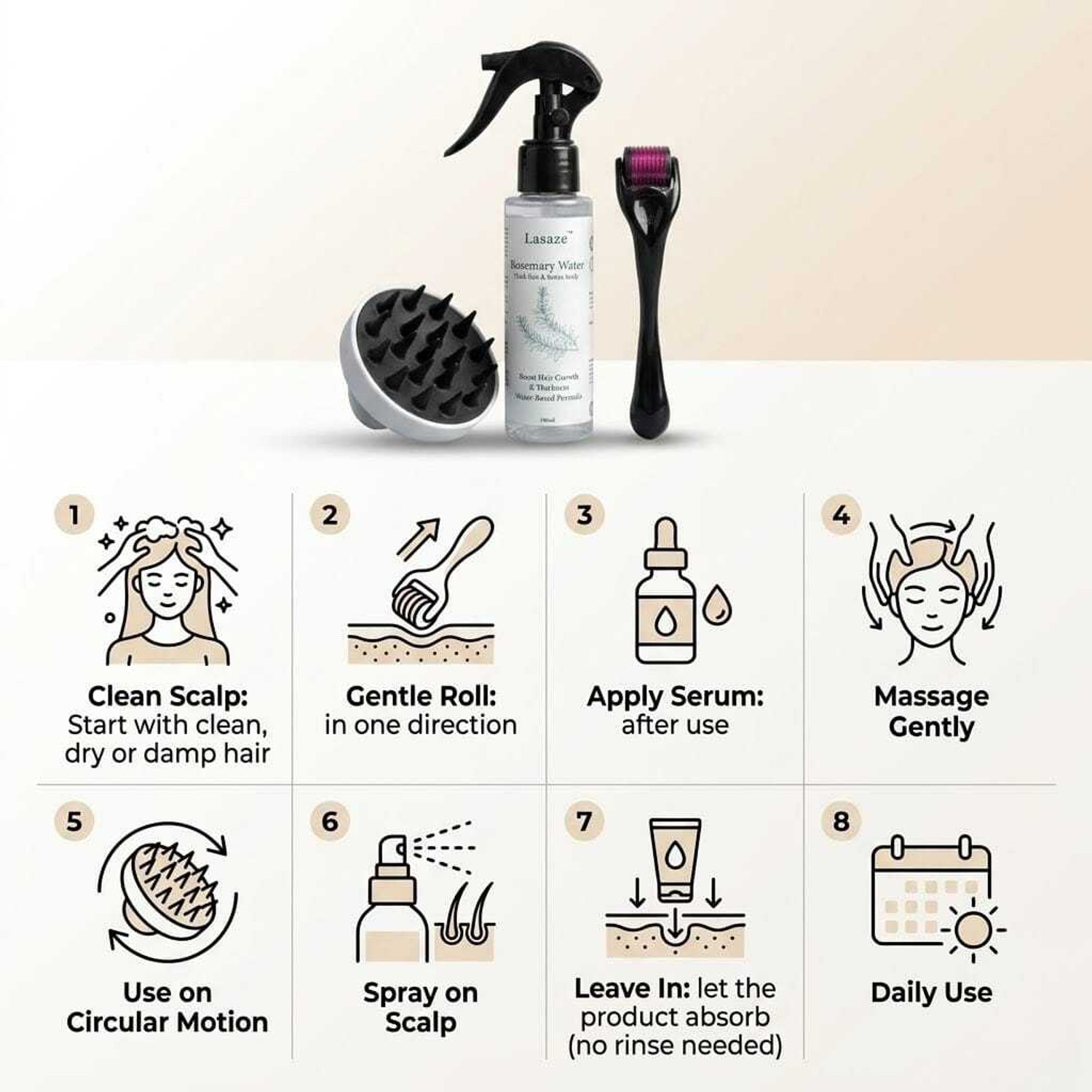 Image of Lasaze Scalp Therapy Set Rosemary Spray Massager and Micro needling Roller