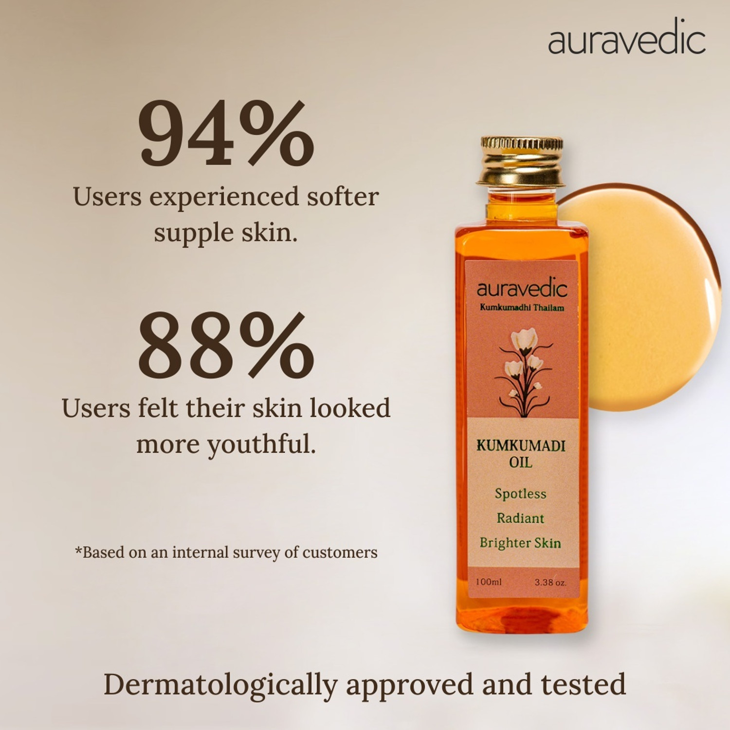 Image of AURAVEDIC Kumkumadi oil for glowing skin Paraben free men women 100ml