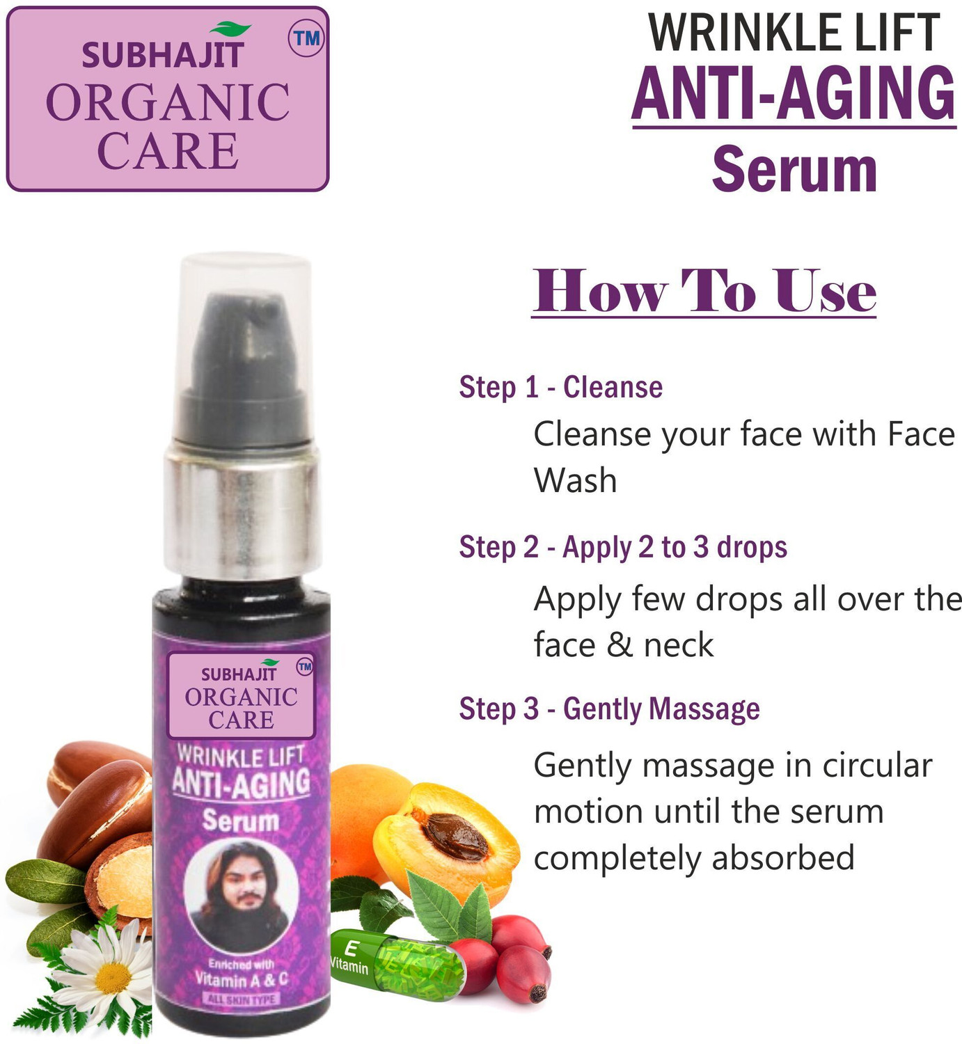 Image of SUBHAJIT ORGANIC CARE Wrinkle Lift ANTI-AGING Face Serum With Vitamin A & C For All Skin Types