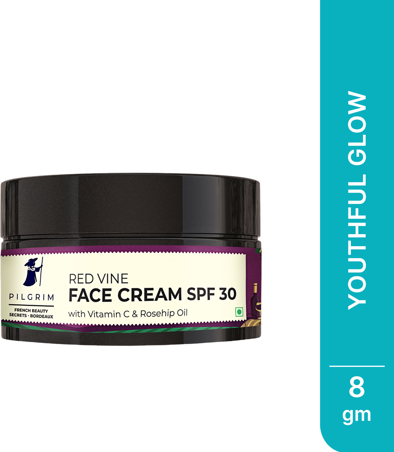 Image of Pilgrim French Mini Red Vine Youthful Glow Moisturizer SPF 30 | Anti-Ageing & Hydrating (8 g)