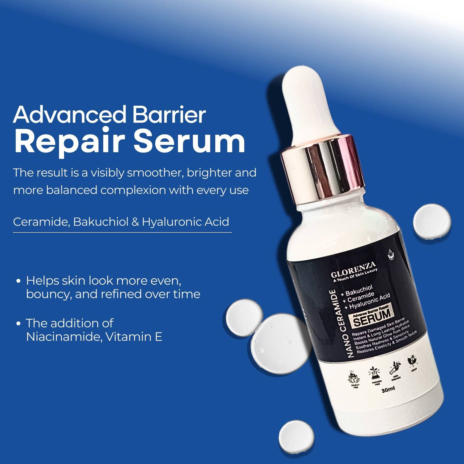 美容液 Ginza BK nano PDS Beauty Serum 40mL glorenza Nano Ceramide Face Serum with Bakuchiol & Hyaluronic Acid