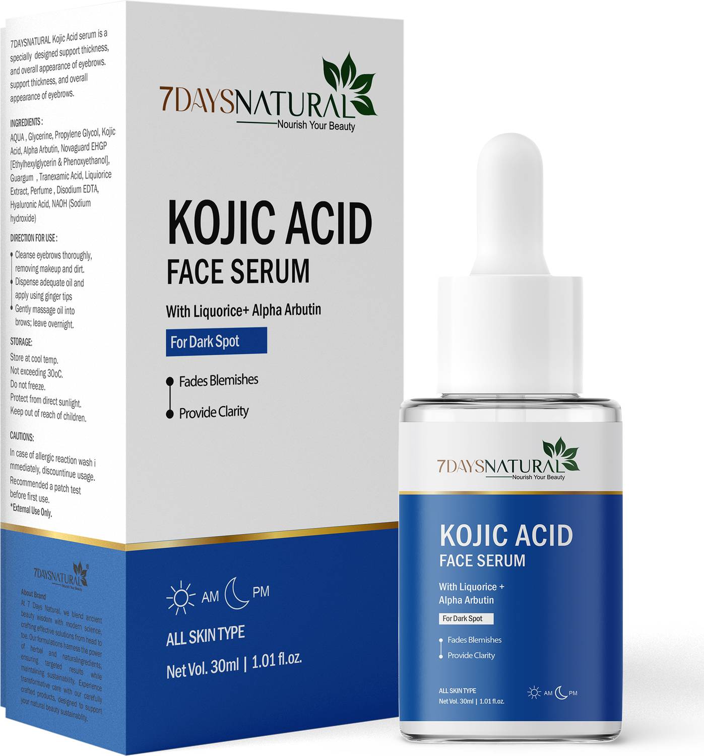 7days natural 2% Kojic Acid Face Serum with Niacinamide for Dark Spots Pigmentation