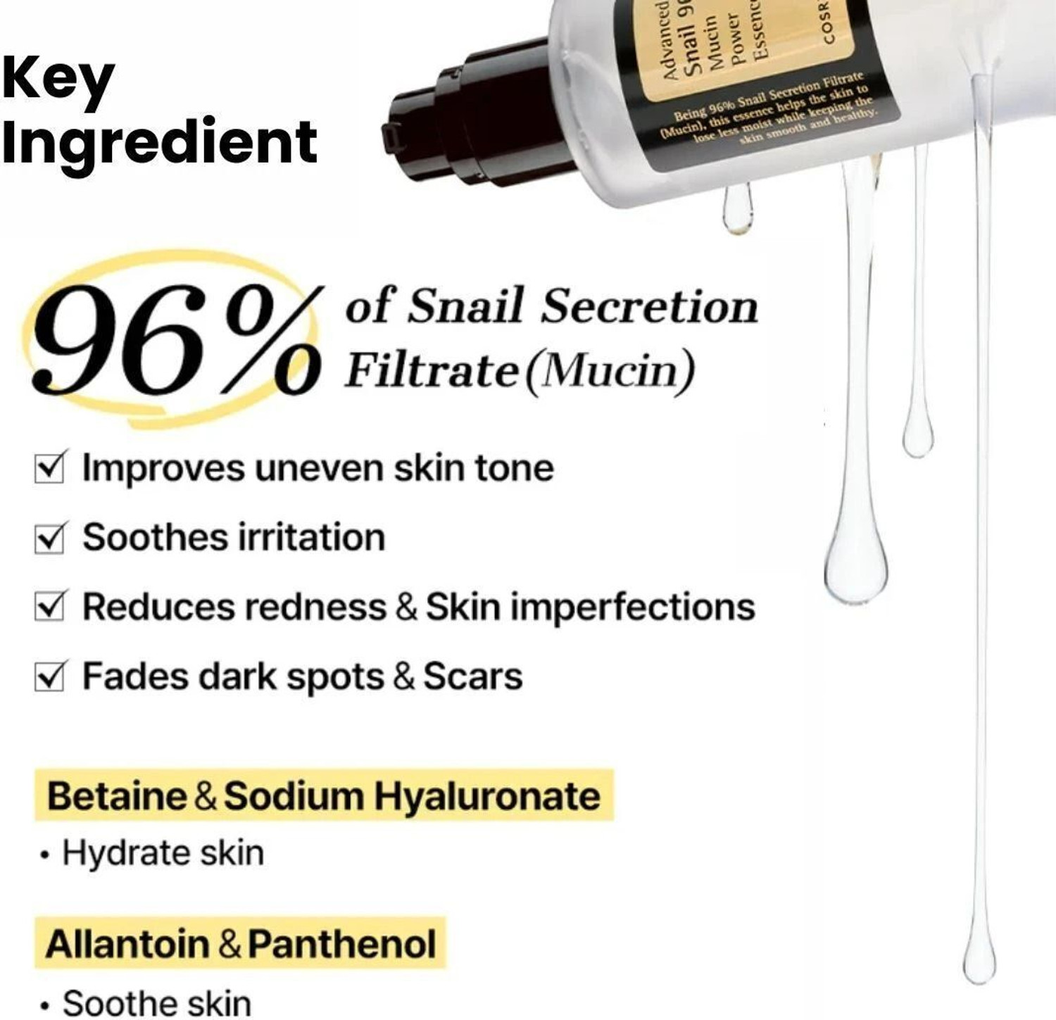 Image of Cosrx Advanced Snail 96 Mucin Power Essence | Hydrating Face Serum for Glowing Skin | Korean Skincare for Men & Women