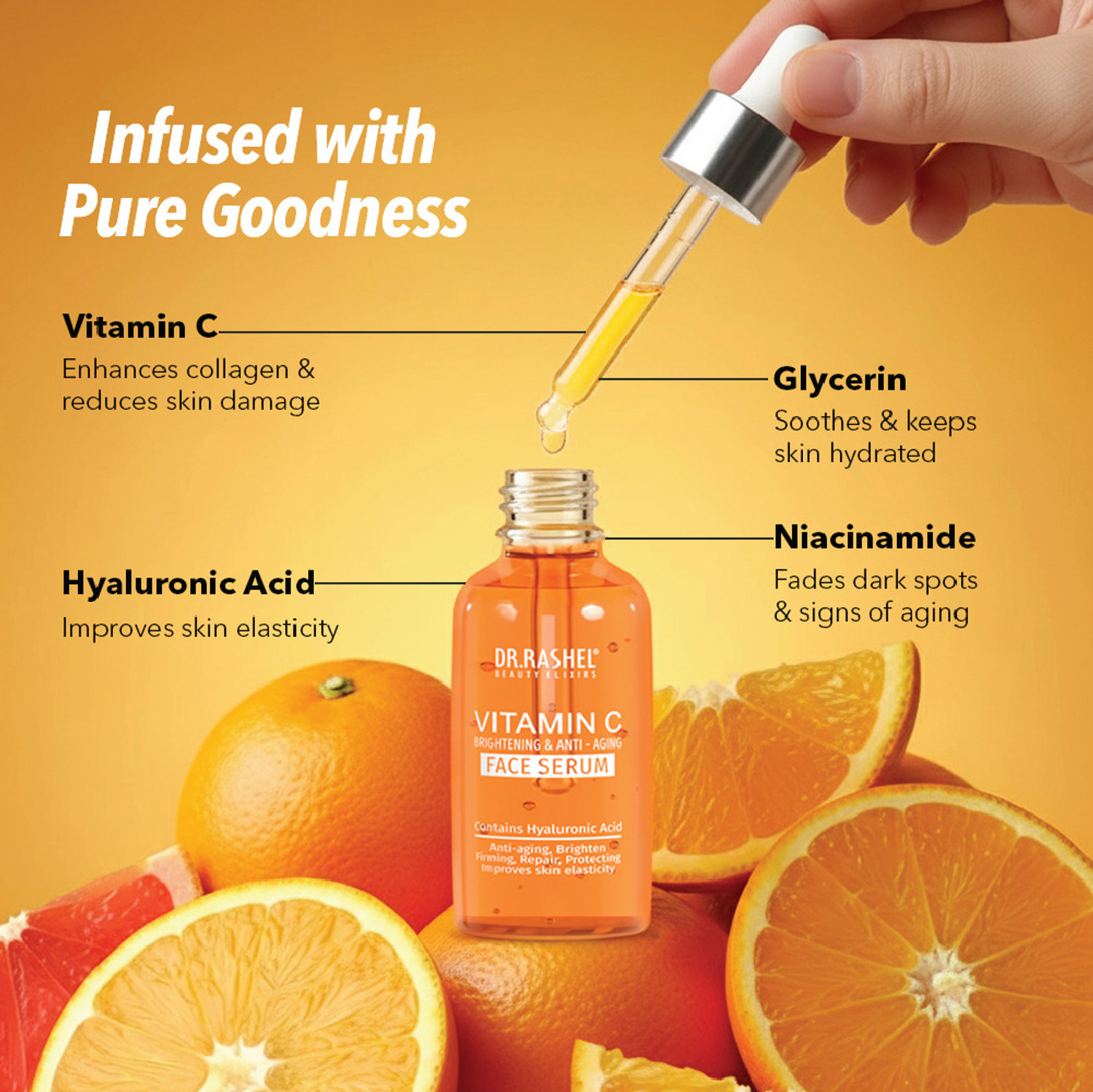 Image of DR.RASHEL Vitamin C Face Serum with Hyaluronic Acid for Glowing Skin & Dark Spots