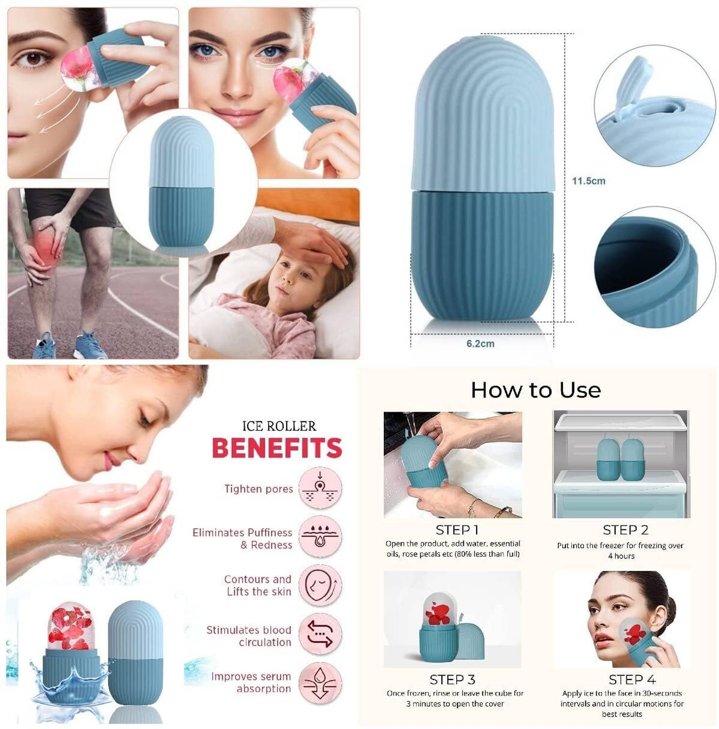 MORVIKA Jade Rollerwith Gua Sha Stone | Ice Roller For Face Women Skin | Hair Scalp Massager, Soft Shampoo Brush for Hair Growth | Aloe Vera Cool Gel Eye Mask Massager - Image 4
