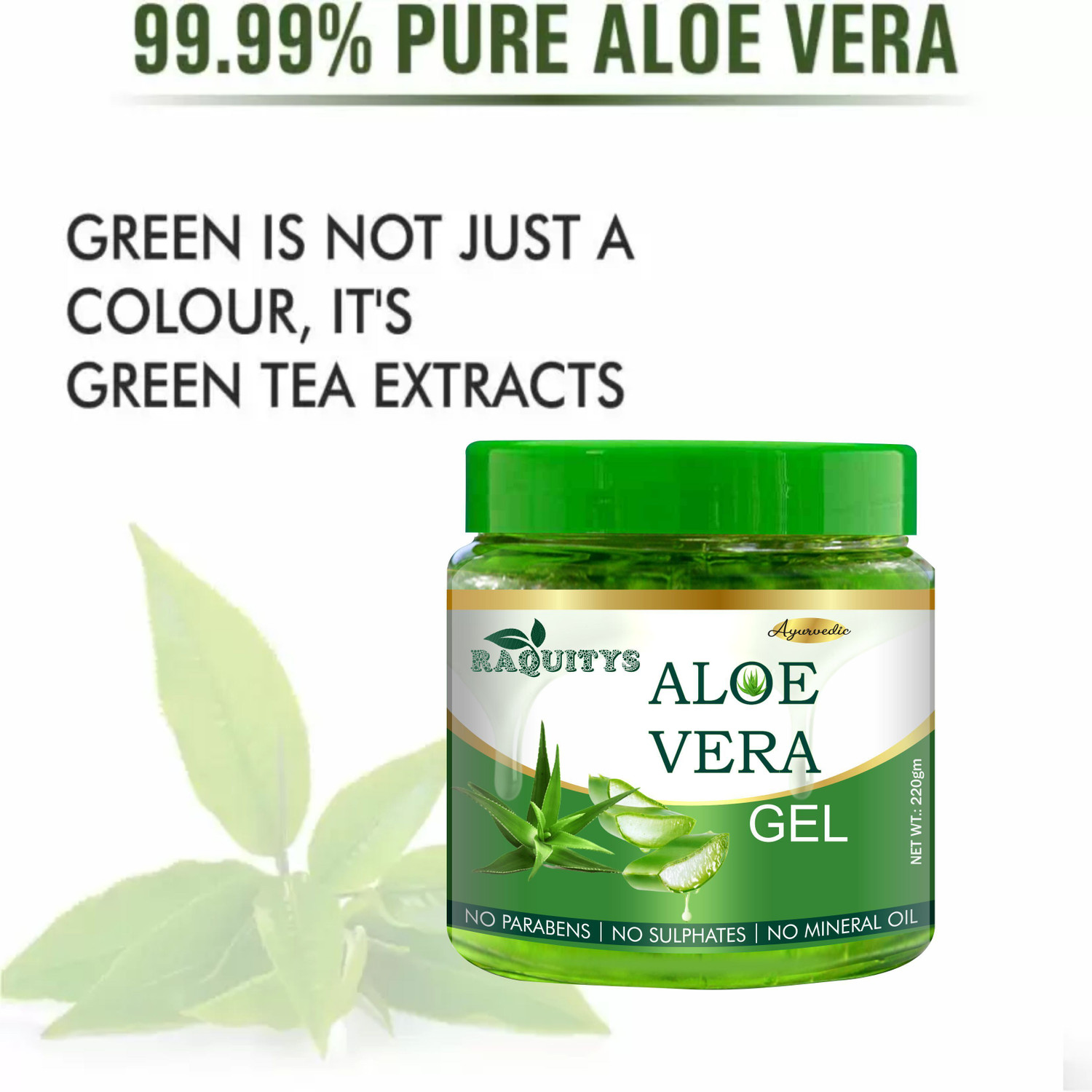 Image of RAQUITYS Aloe Vera Gel for Face and hair, Moisturizing Skin 220GM
