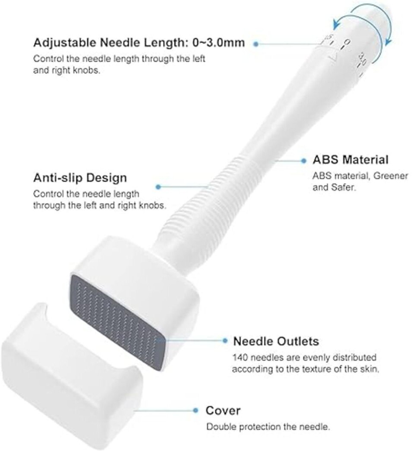 Image of GLOWIZEN 140 Needles Adjustable 0~3mm Derma stemp with Disinfectant microneedling Kit