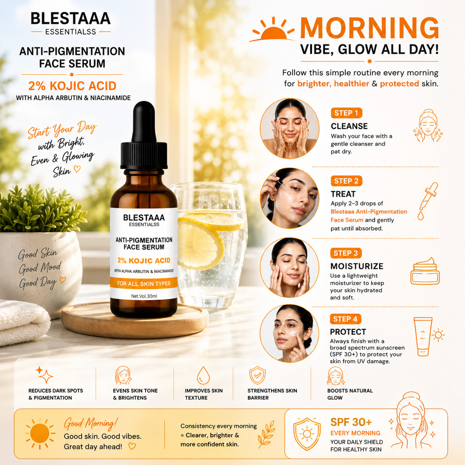 Image of blestaaa essentialss 2% Kojic Acid + Alpha Arbutin With Niacinamide Serum | Brightening & Spot Correction | Treats Hyperpigmentation & Acne Scars