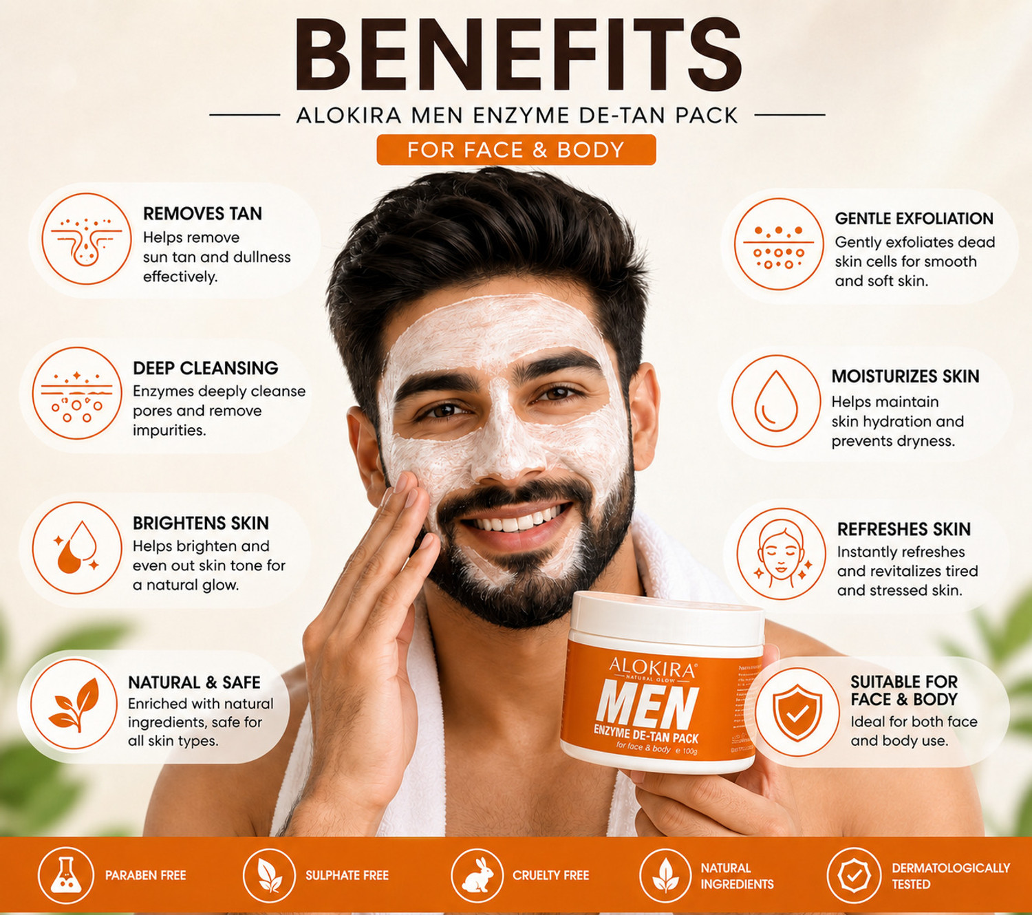 Image of ALOKIRA Men Enzyme De-Tan Pack For Face & Body