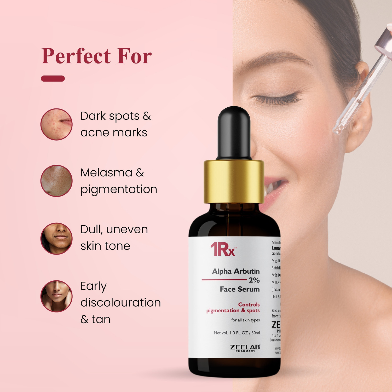 Image of zeelab 1RX Alpha Arbutin 2% Face Serum | Dark Spot Corrector & Skin Brightening Serum