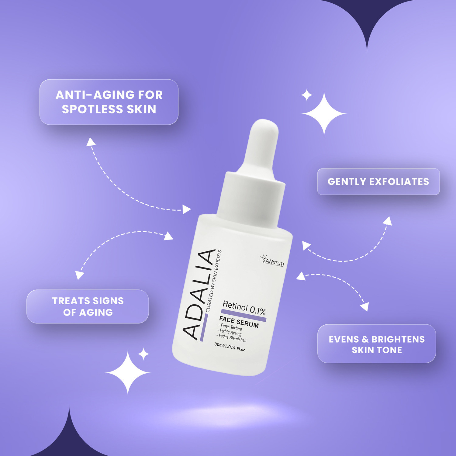 Image of Adalia 0.3% Retinol Face Serum for Fine Lines, Wrinkles & Blemishes | Anti-Aging Night Serum with Skin Refining Formula for Smooth Texture, Youthful Glow & Faded Dark Spots