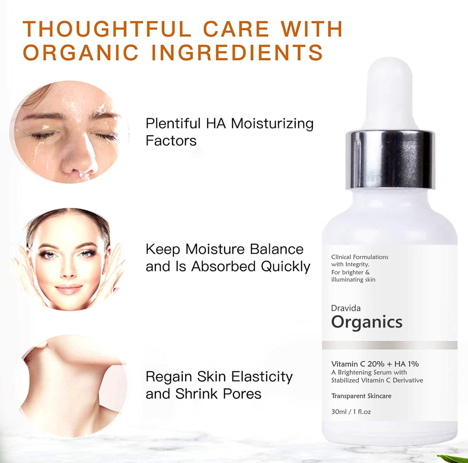 Image of Dravida Organics 20% Vitamin C Face Serum | Fades Dark Spots | Reduces Pigmentation | Boosts Collagen | Brightens Skin | Suitable For All Skin Types |