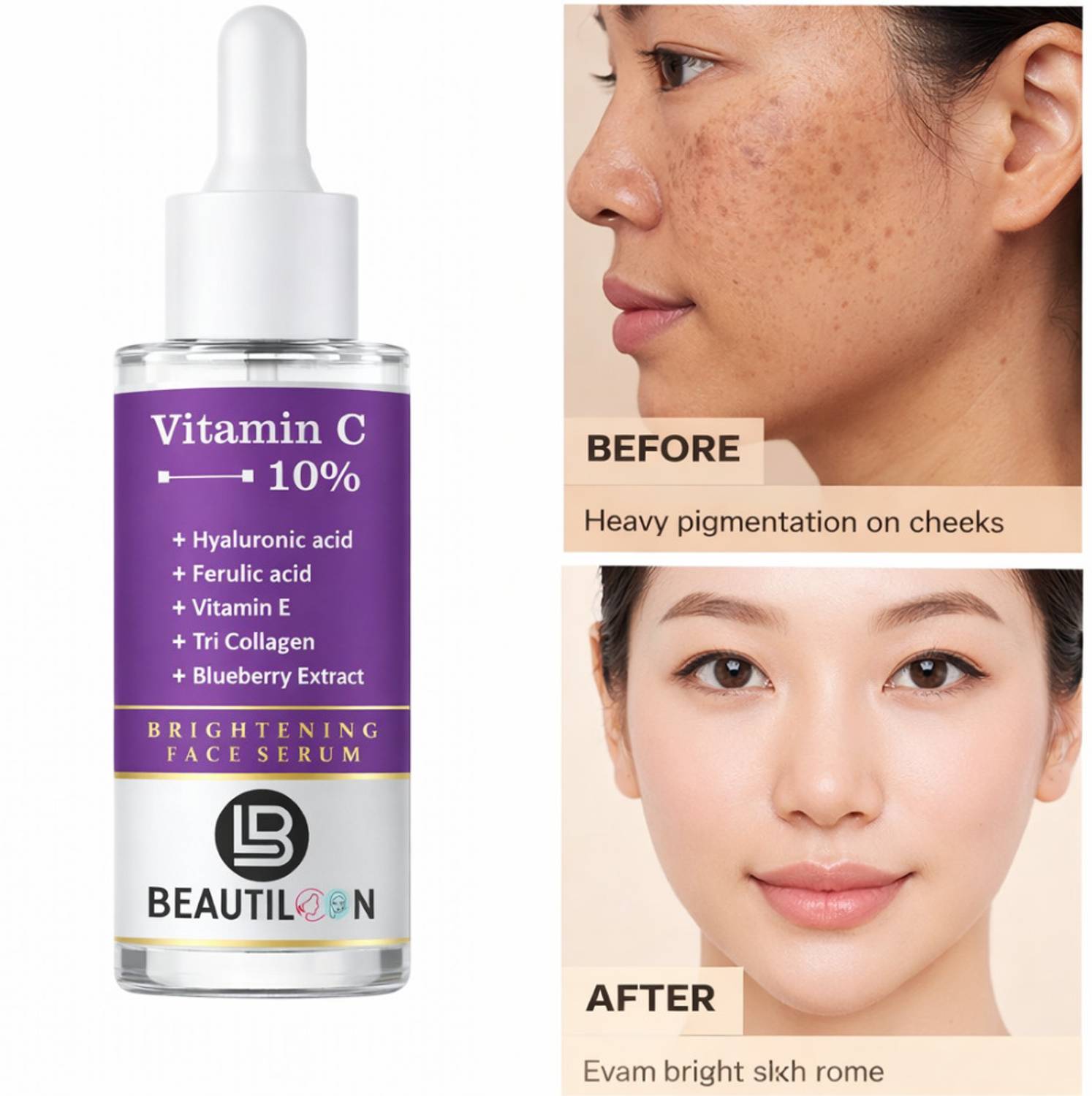 beautiloon Vitamin C Serum 10% Skin Glow Booster Brightening Anti Aging with Hyaluronic Acid Vitamin E