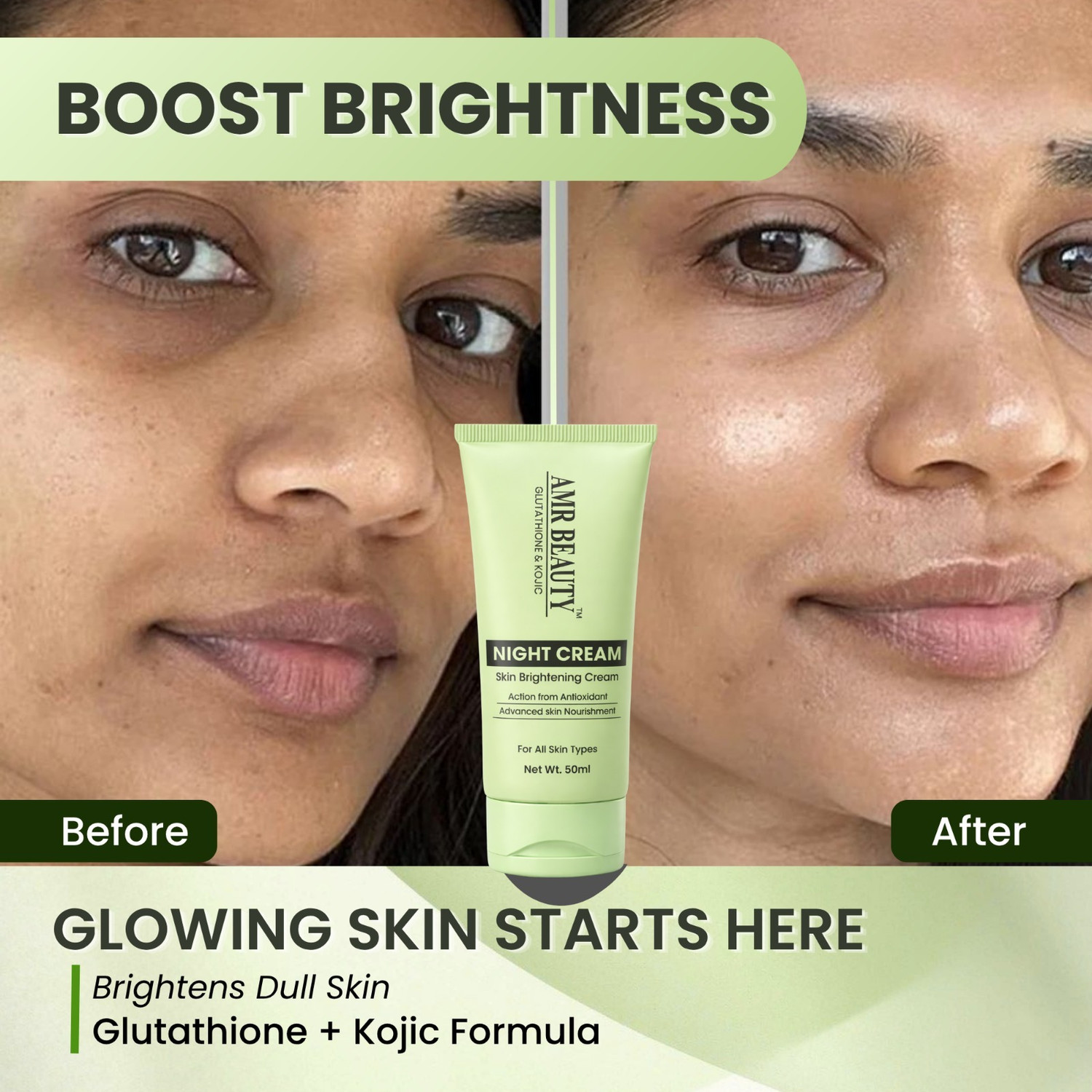 Image of AMR BEAUTY Night Cream for Skin Brightening & Even Tone | Reduces Dark Spots & Pigmentation | Pack of 1
