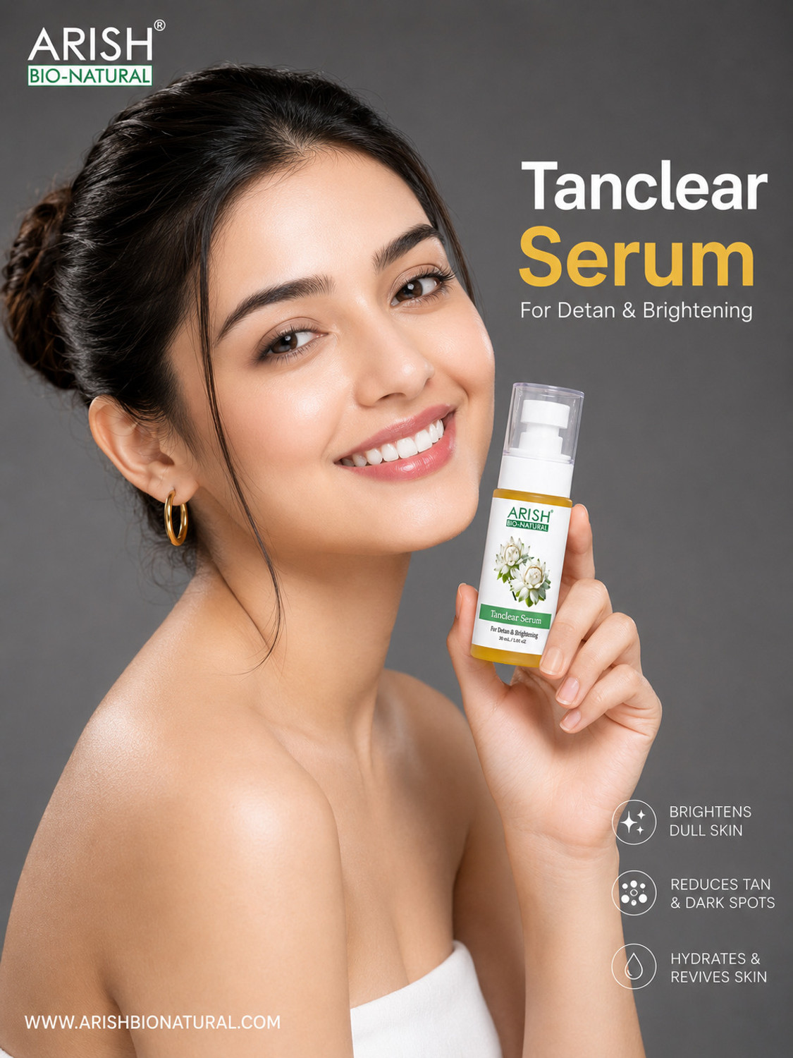 Image of ARISH BIO-NATURAL Tanclear Serum - Professional Tan Removal & Skin Brightening Formula | Evens Skin Tone |