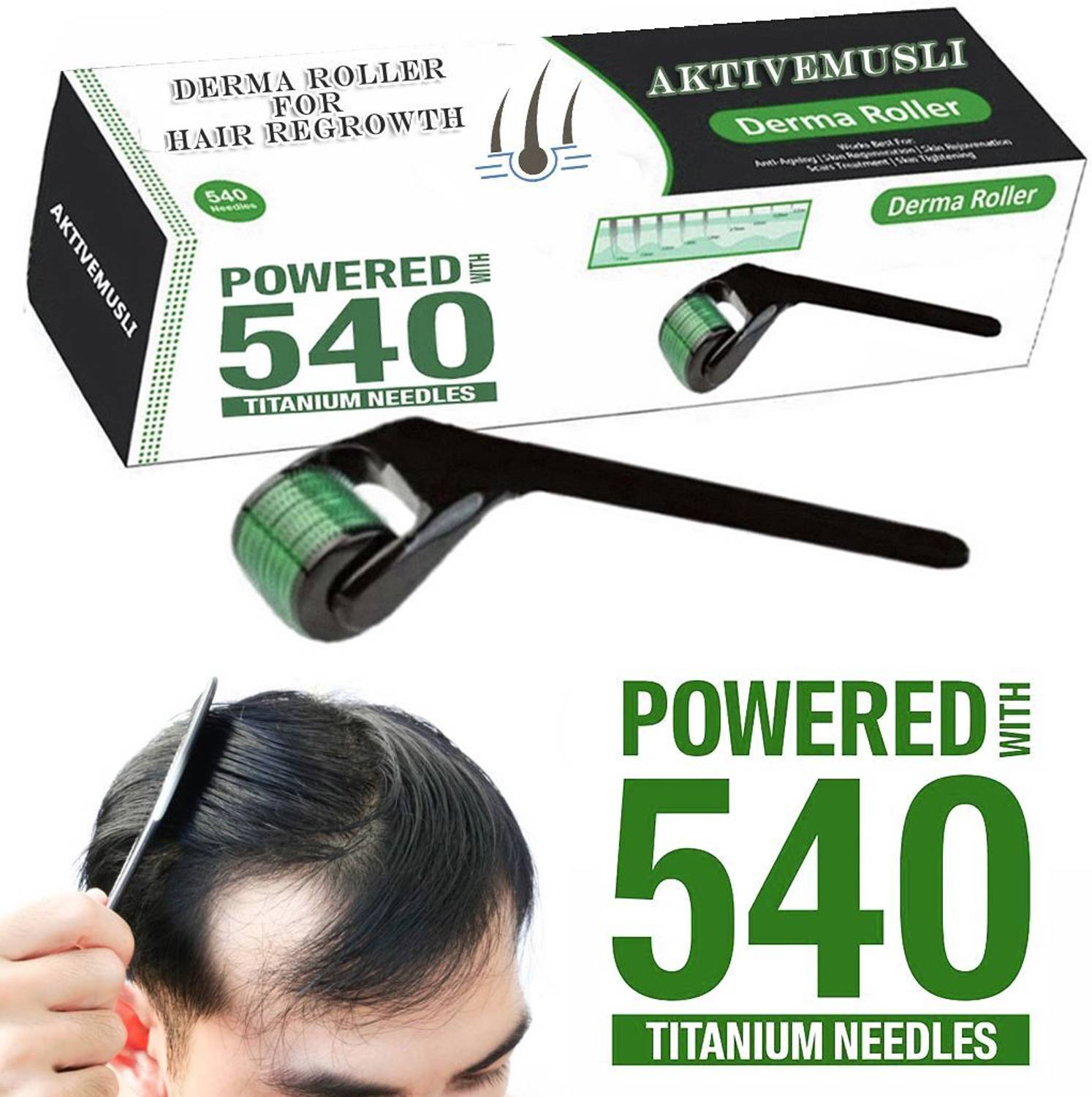 Aktivemusli for Hair Growth and Beard Growth 540 Micro Needles 0.5mm