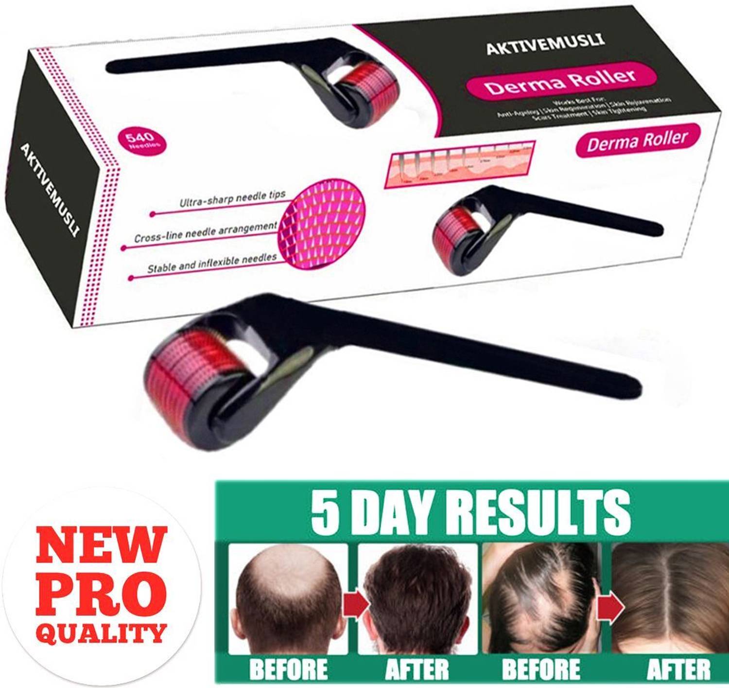 Aktivemusli Derma Roller With 540 Needle Skin Roller | Best for hair regrowth