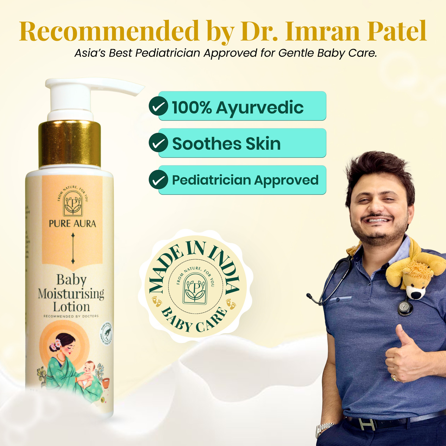 Image of Pure Aura Baby Moisturizing Lotion | Nourishing Cream for Soft & Sensitive Skin
