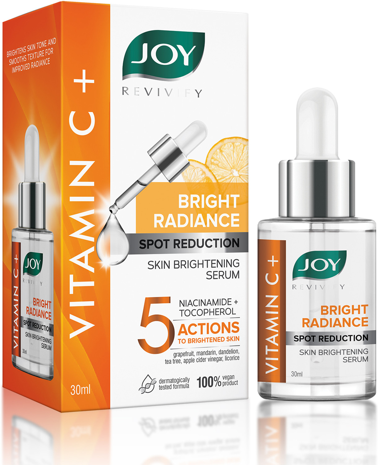 Image of Joy Vitamin C+ Bright Radiance Spot Reduction Skin Brightening Serum | With Niacinamide+Tocopherol | 100% Vegan | Vitamin C Face Serum for Glowing Skin