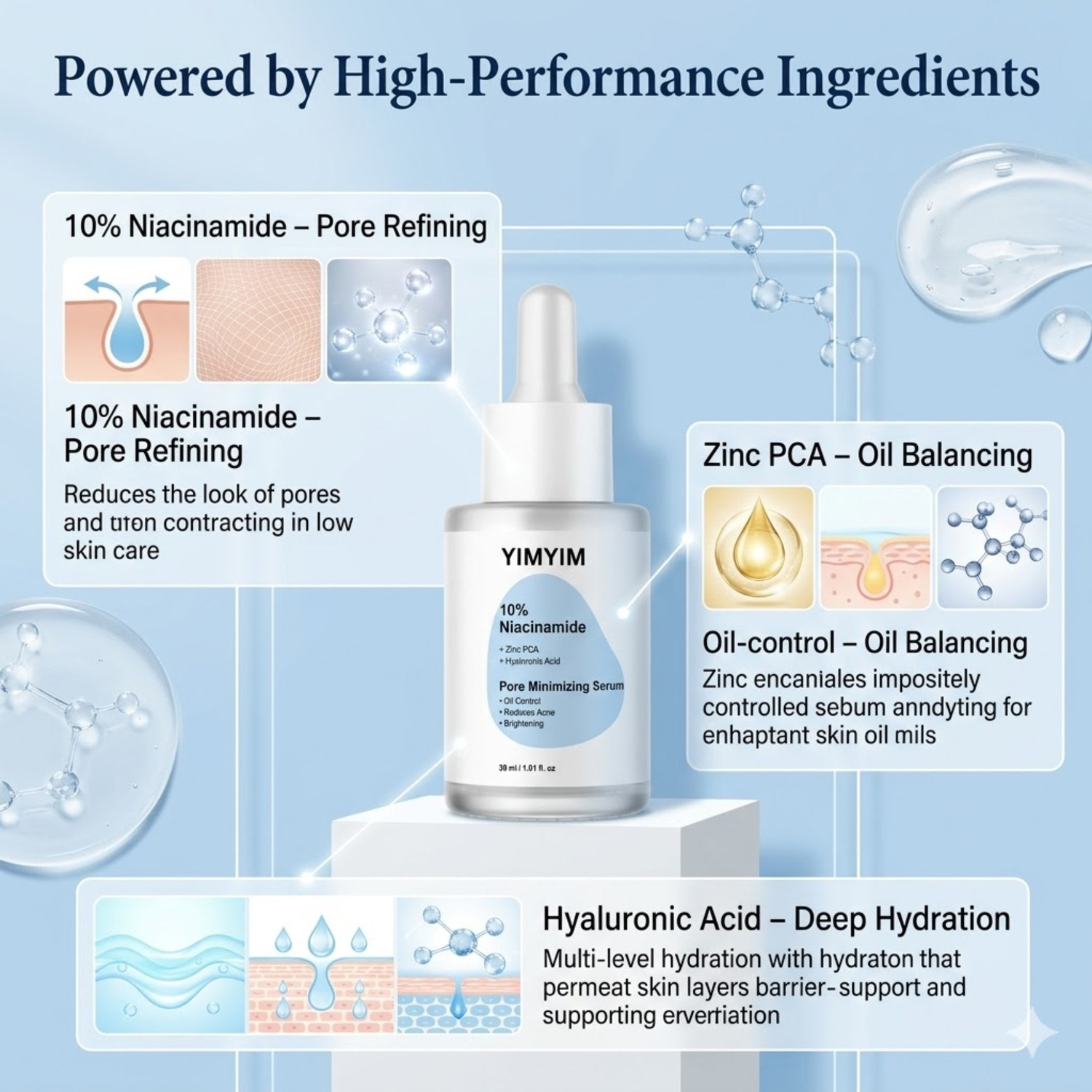 Image of YIMYIM 10% Niacinamide Face Serum with Zinc PCA & Hyaluronic Acid | Pore Minimizing, Oil Control, Acne Reducing & Brightening Serum