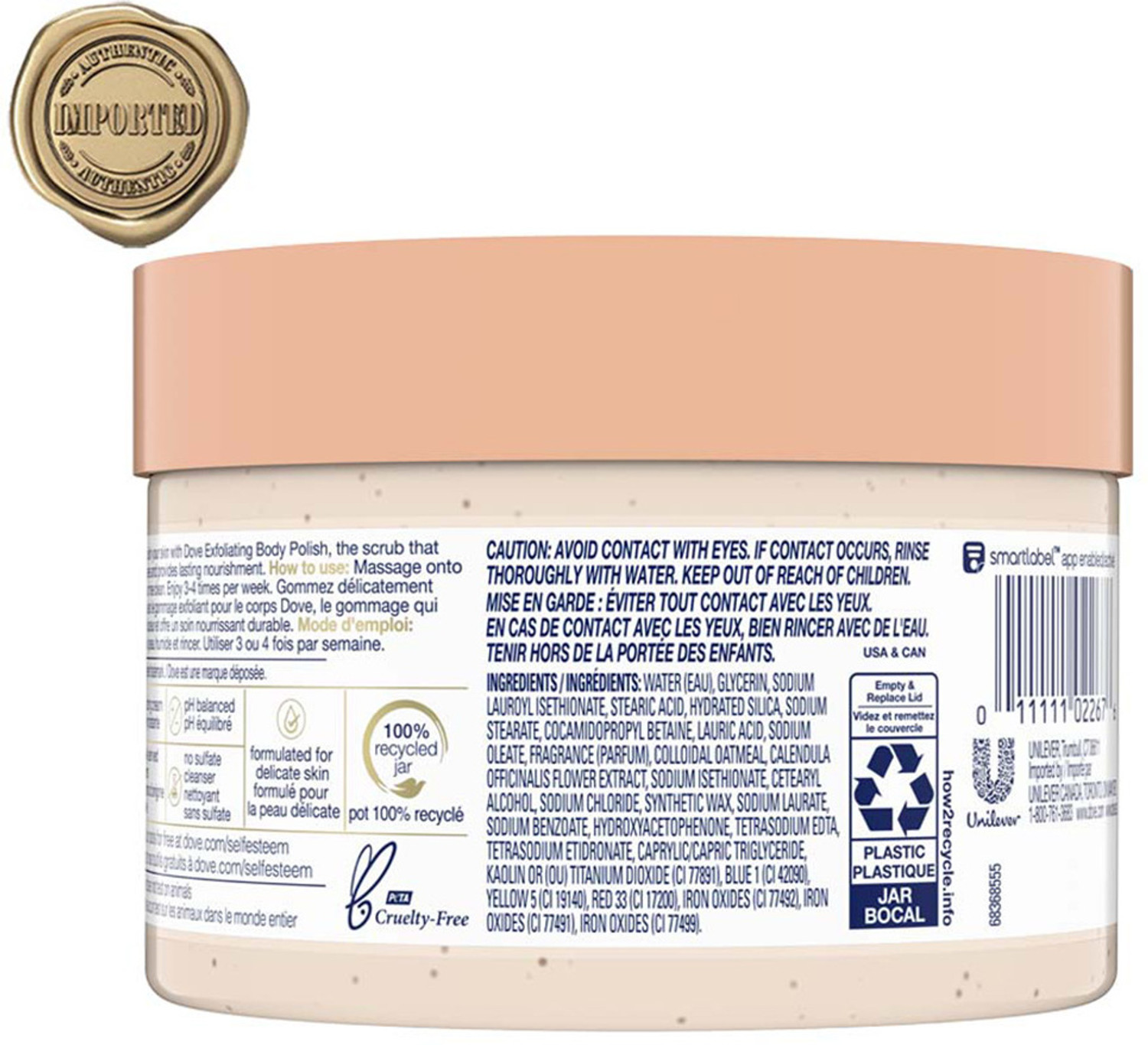 Image of DOVE Exfoliating Body Polish for Delicate Sensitive Skin with Oatmeal & Calendula Oil Scrub