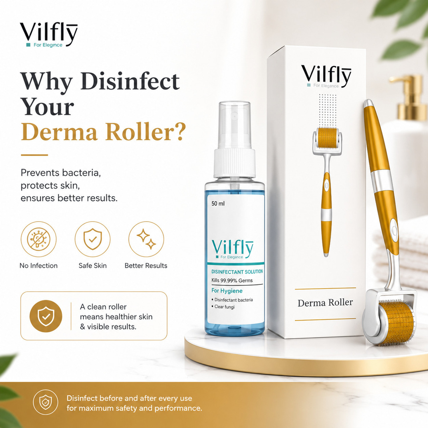 Image of VILFLY Premium Derma Roller 1 mm For Hair Growth with disinfect solution , 192 Stainless Steel Needle