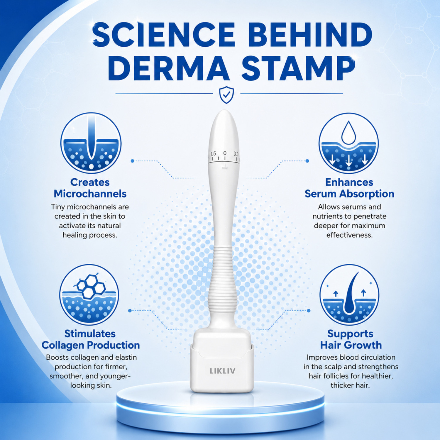 Image of LIKLIV Advance adjustable Derma Stamp 0~3mm 140 Microneedles- for Beard growth, Skin care & Hair