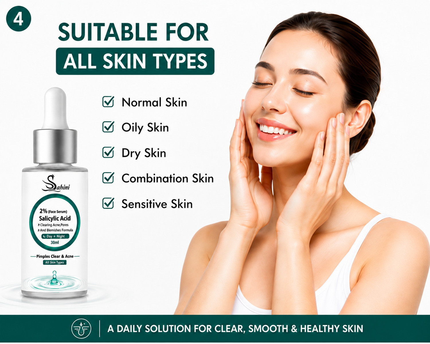 Image of sahini 2% Salicylic Acid Face Serum for Acne, Pore Cleansing & Blemish Removal | Day & Night Use | For All Skin Types