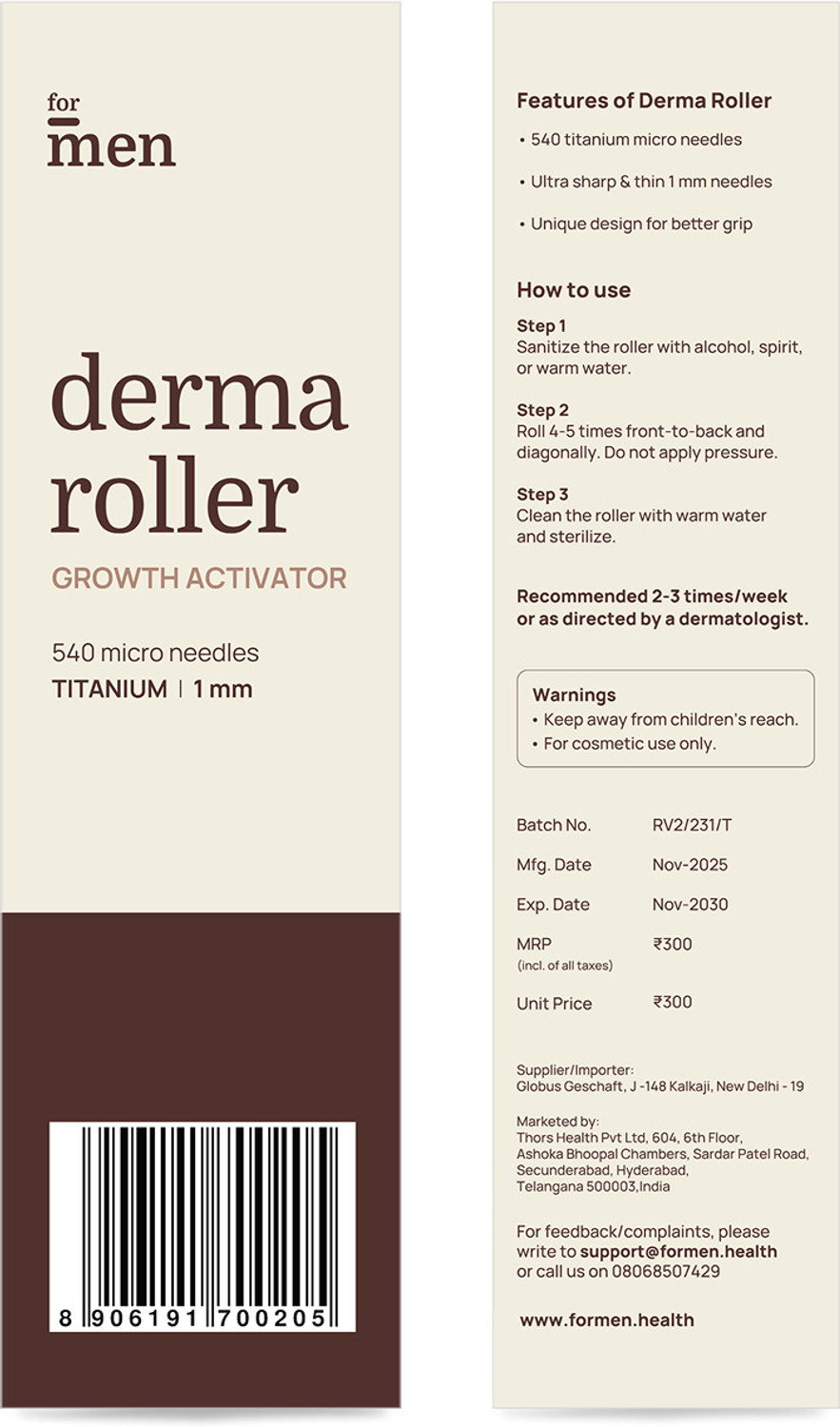 Image of Formen Derma Roller for Hair & Beard Growth 1mm | 540 Titanium Needles for Hair Regrowth