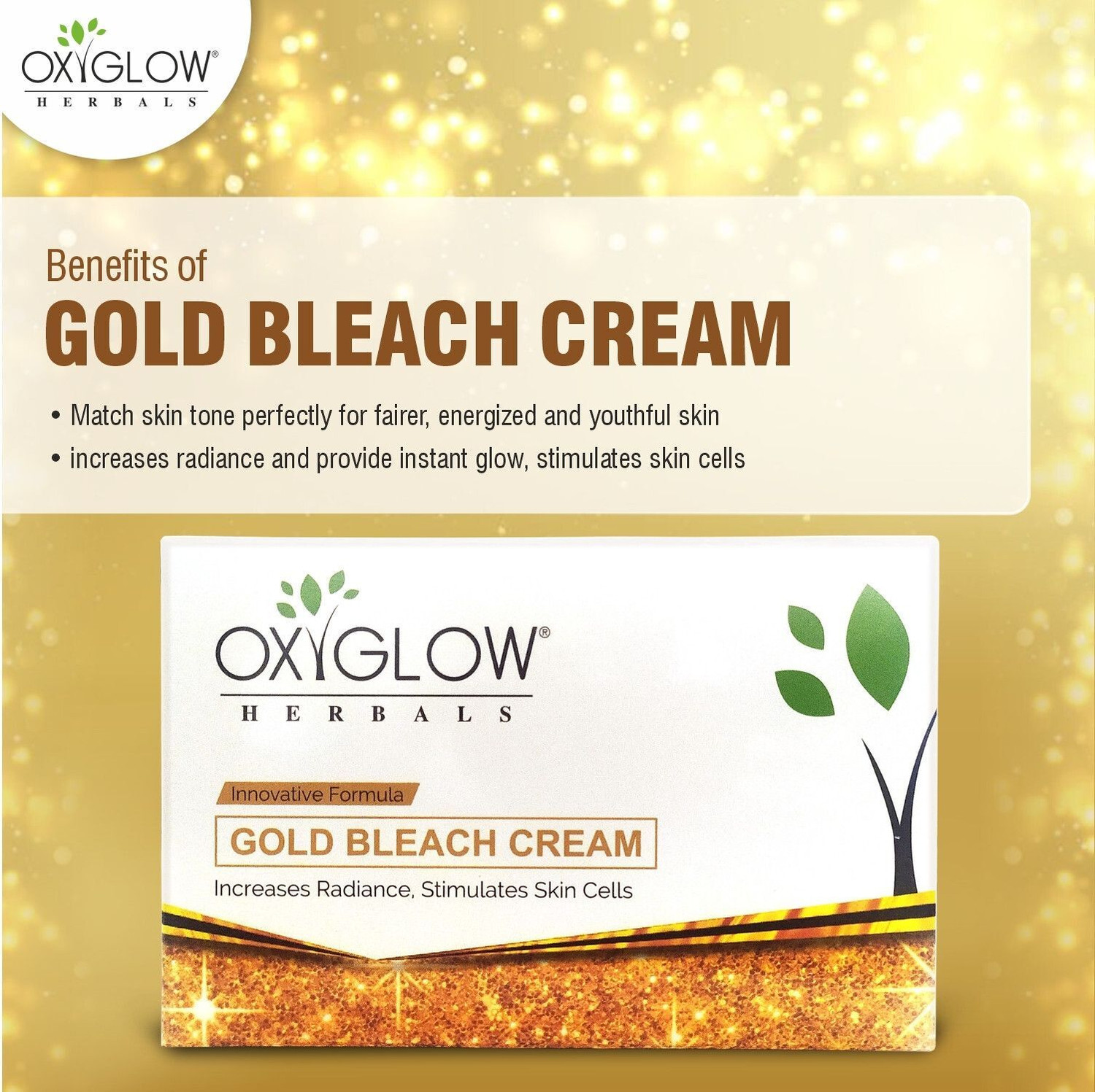 Image of oxy glow herbals Gold Bleach Cream 300gm Increase Radiance Stimulates Skin Cells