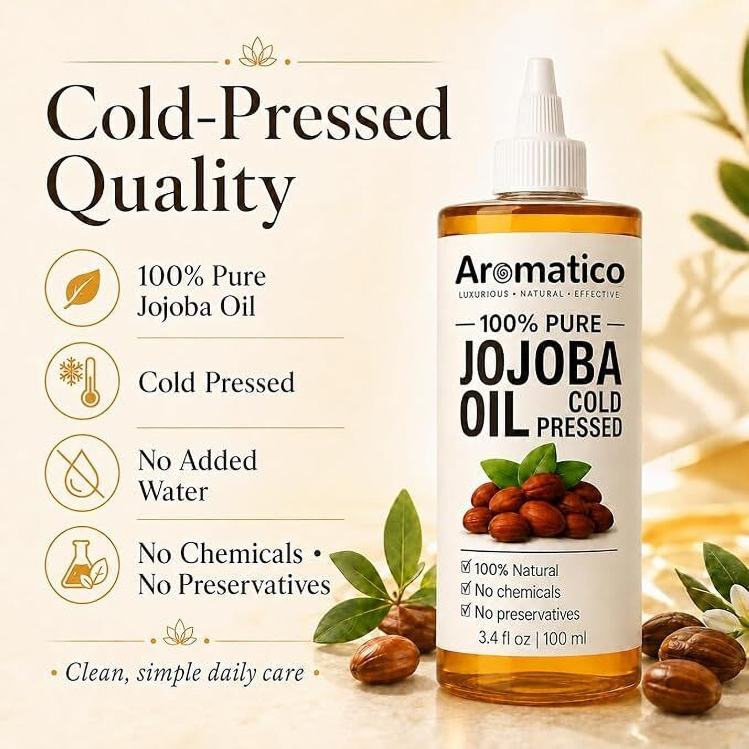 Image of Aromatico 100% Pure Cold Pressed Jojoba Oil for Nourishing Hair Growth and Glowing Skin