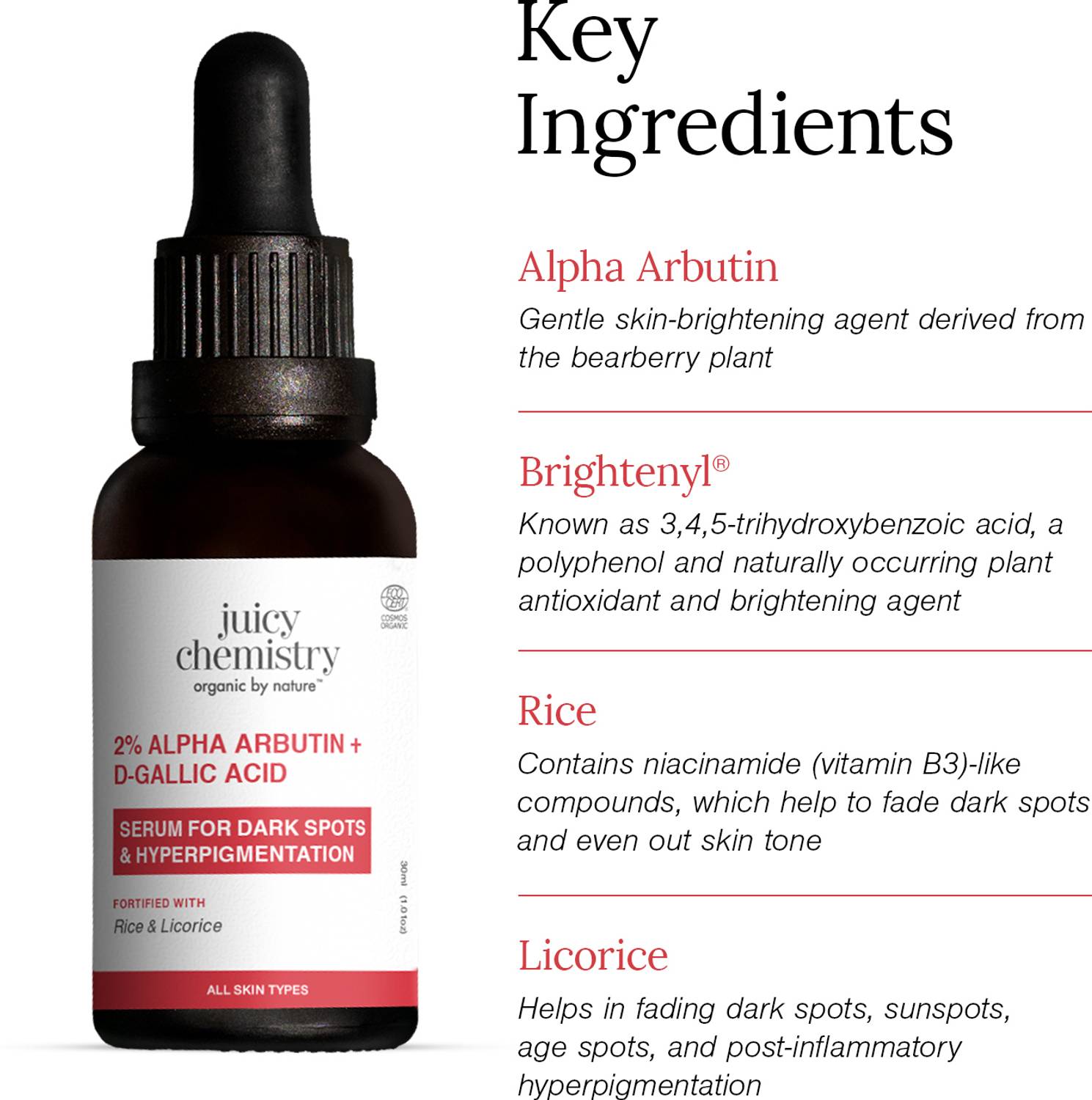 Juicy Chemistry 2% Alpha Arbutin + D-Gallic Acid Serum 30ml - Image 2