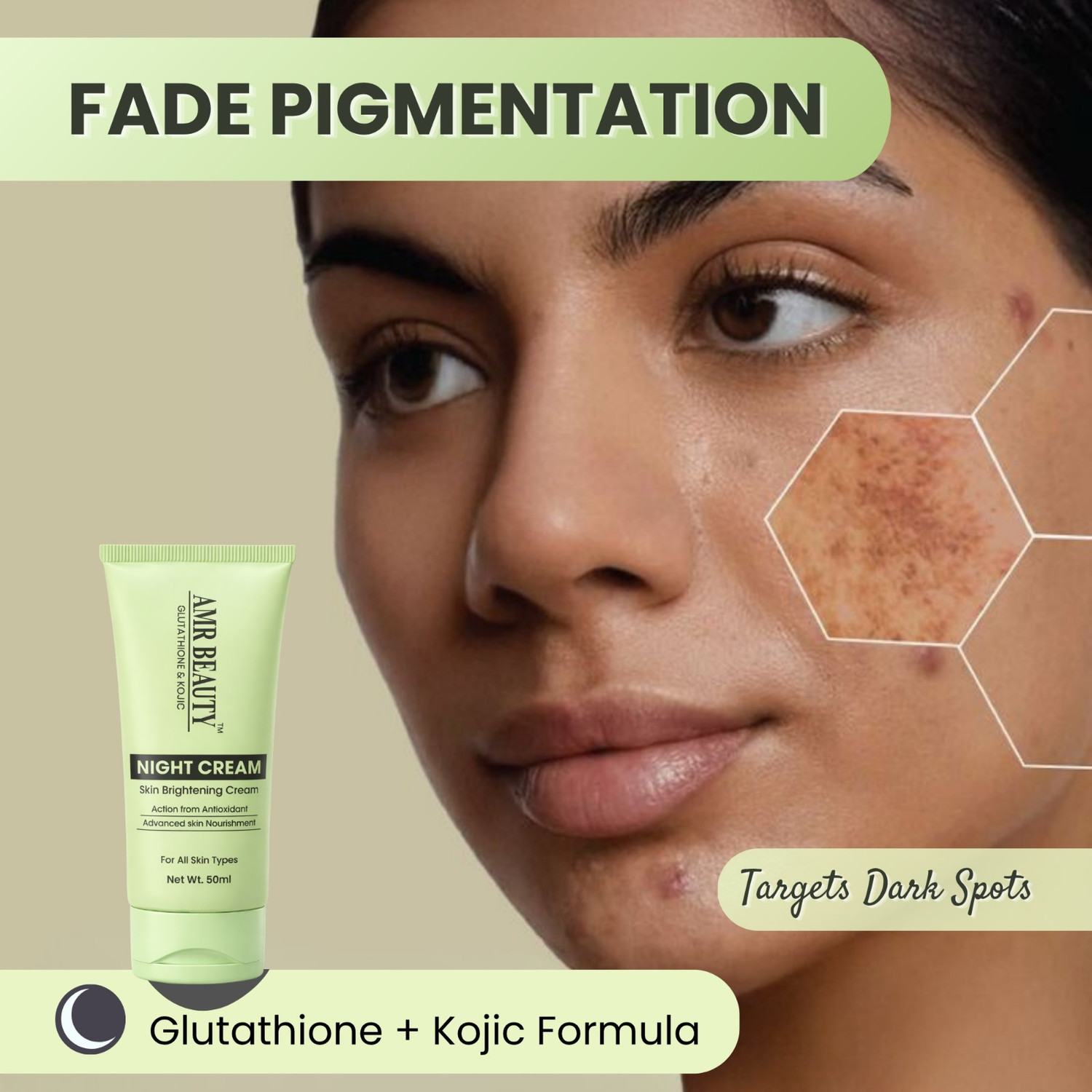 Image of AMR BEAUTY Night Cream for Skin Brightening & Even Tone | Reduces Dark Spots & Pigmentation | Pack of 1