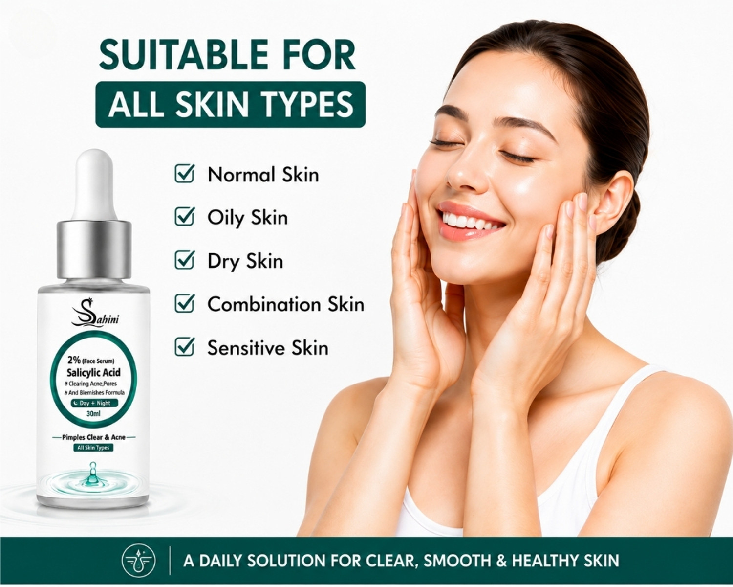 Image of sahini 2% Salicylic Acid Face Serum for Acne, Pimples, Pores & Blemishes | Face Serum for Oily & All Skin Types | Day & Night Use
