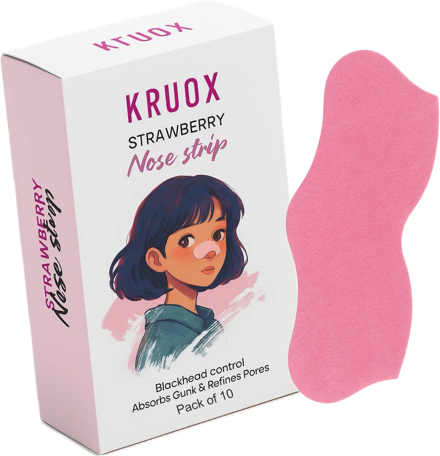 Image of Kruox Strawberry 10 Nose Strips and 10 Wet Wipes Blackhead & Whitehead remover Strip Strips (10 Strips)
